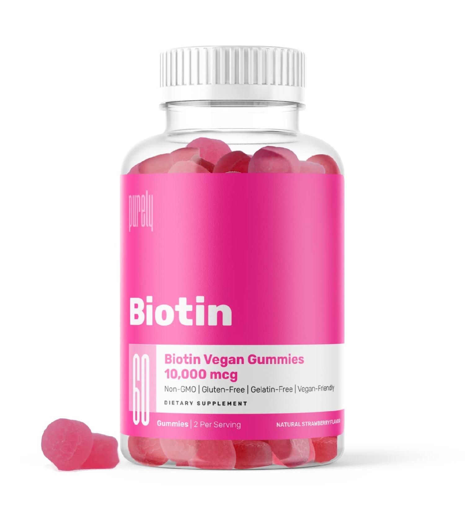 Biotin Gummies 10,000mcg for Healthy Hair, Skin & Nails - 60 Count, Non-GMO, Gluten-Free, Vegan - Vitamins for Women, Men & Kids - Buy Online on GoSupps.com