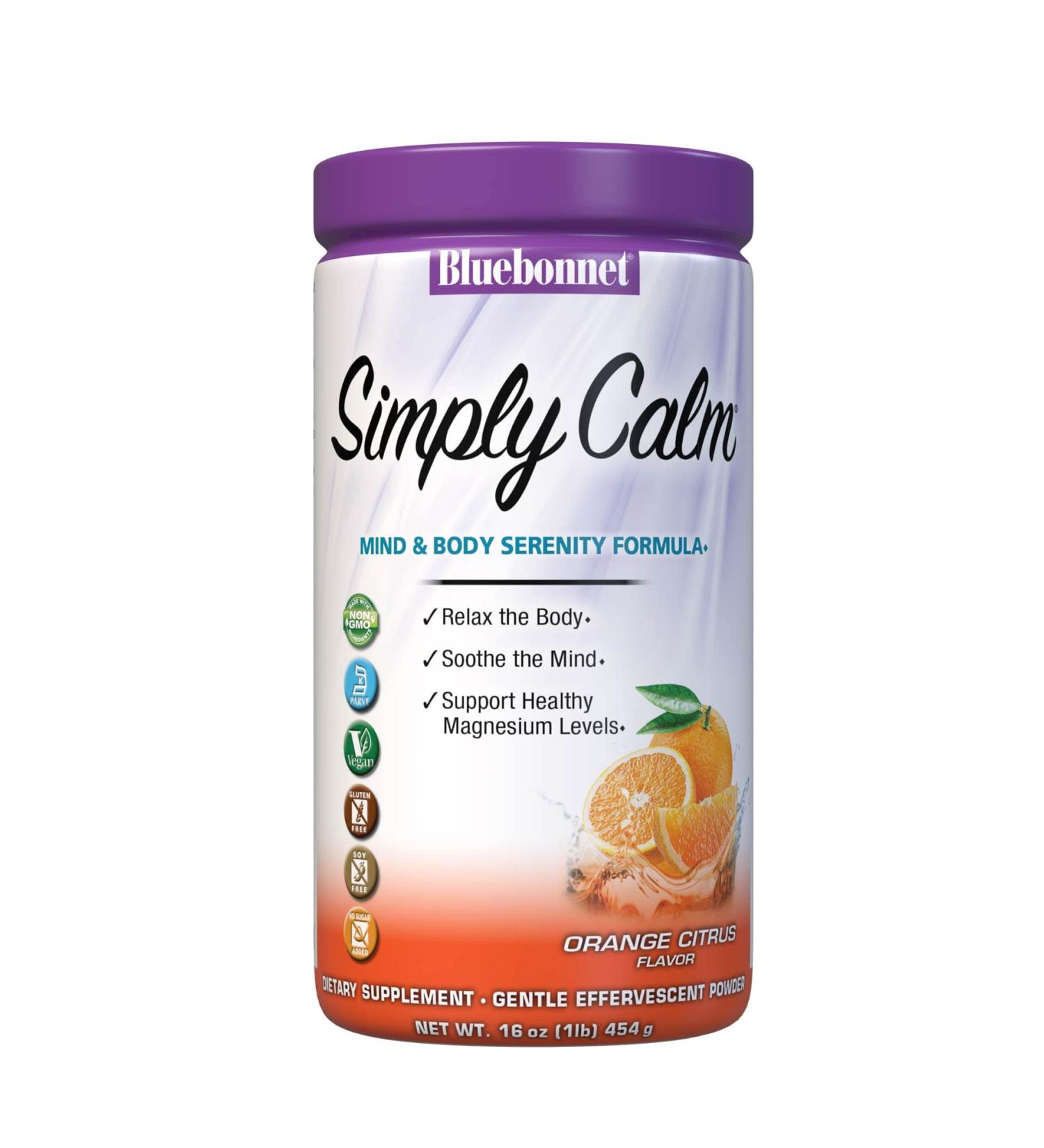 Bluebonnet Simply Calm Powder - Muscle Cramps & Stress Relief - Orange Citrus Flavor - 16 oz - Non-GMO, Gluten-Free, Vegan - Buy Online on GoSupps.com