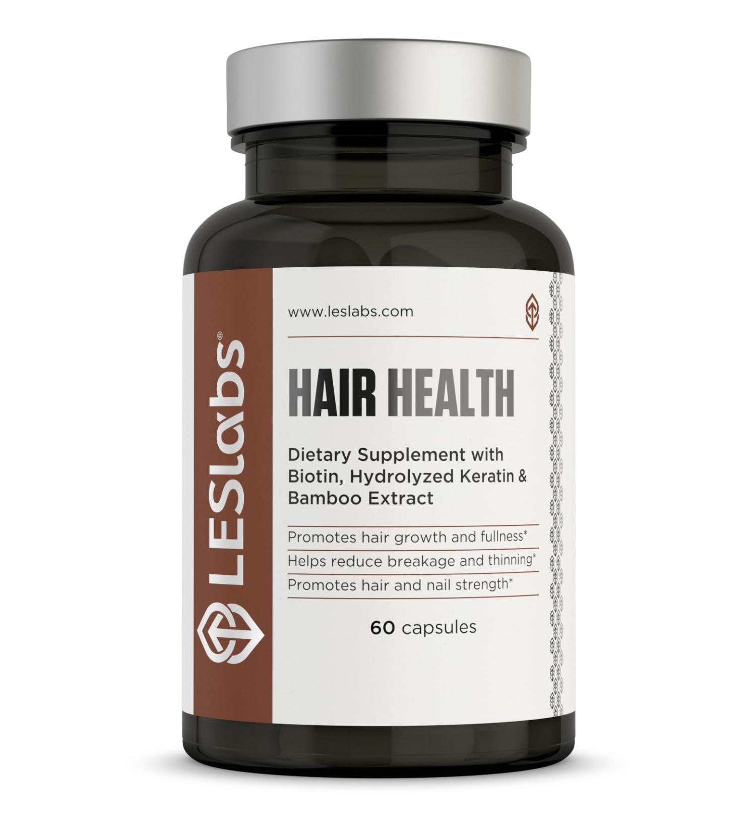 LES Labs Hair Health Hair Growth & Nails Supplement Improved Thickness Strength & Fullness Keratin Biotin Pumpkin Seed & MSM 60 Capsules 60 Count (Pack of 1) - Buy Online on GoSupps.com