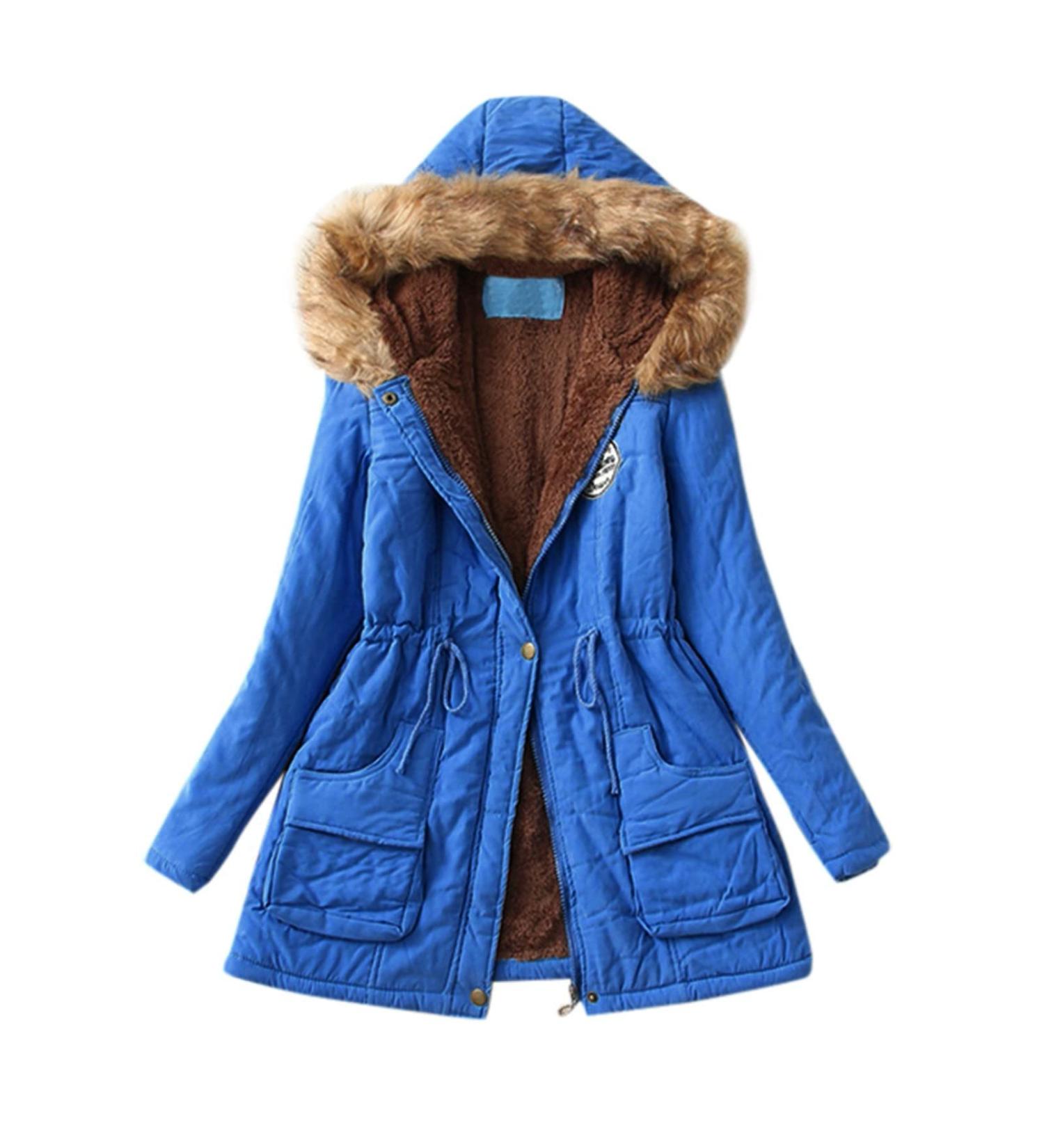 Shop Hehiy Women's Quilting Coat - Long Quilted Jacket with Hood & Elegant Winter Styles in Sky Blue & Orange - Buy Online on GoSupps.com