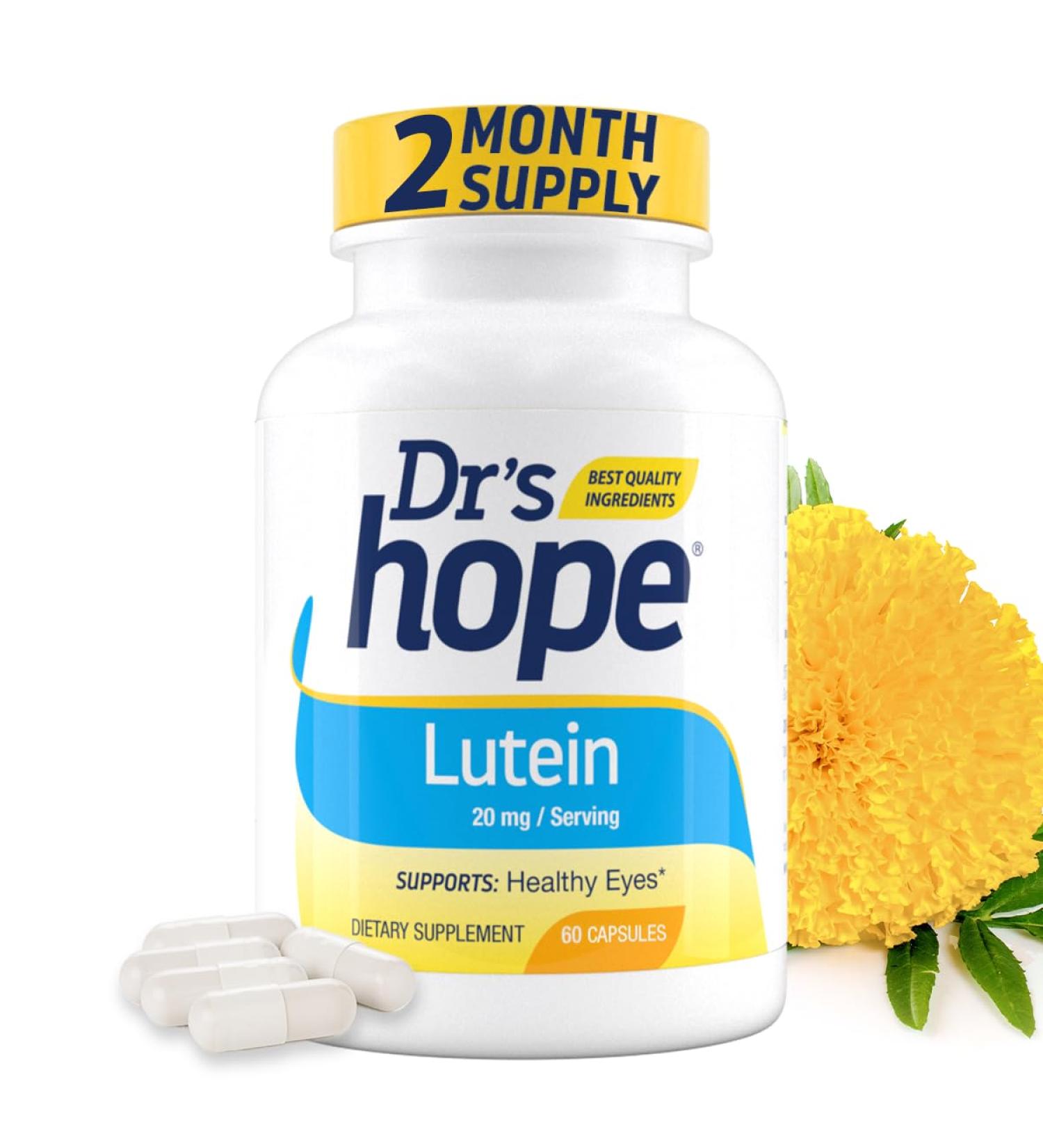 Dr s Hope Lutein 20 mg Eye Care Supplement - Vision Support Macular Wellness & Antioxidant Activity - Non-GMO & Gluten Free - 60 Vegan Capsules - 1 Capsule per Day 2 Month Supply - Buy Online on GoSupps.com
