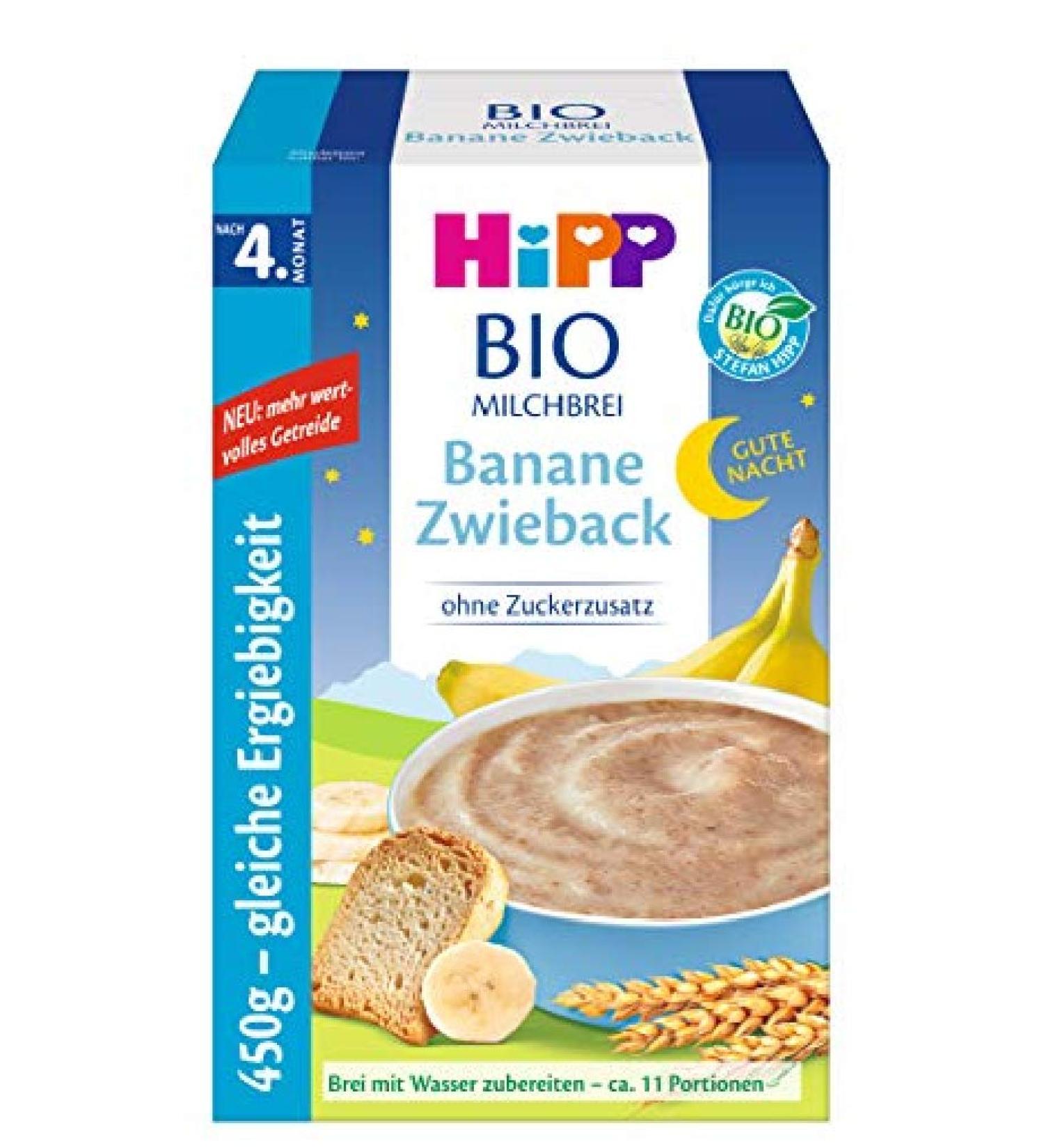 Hipp organic milk porridge without adding sugar after the 4th month good night-porridge Banane rusk 4-pack (4 x 450 g) banana rusks runner