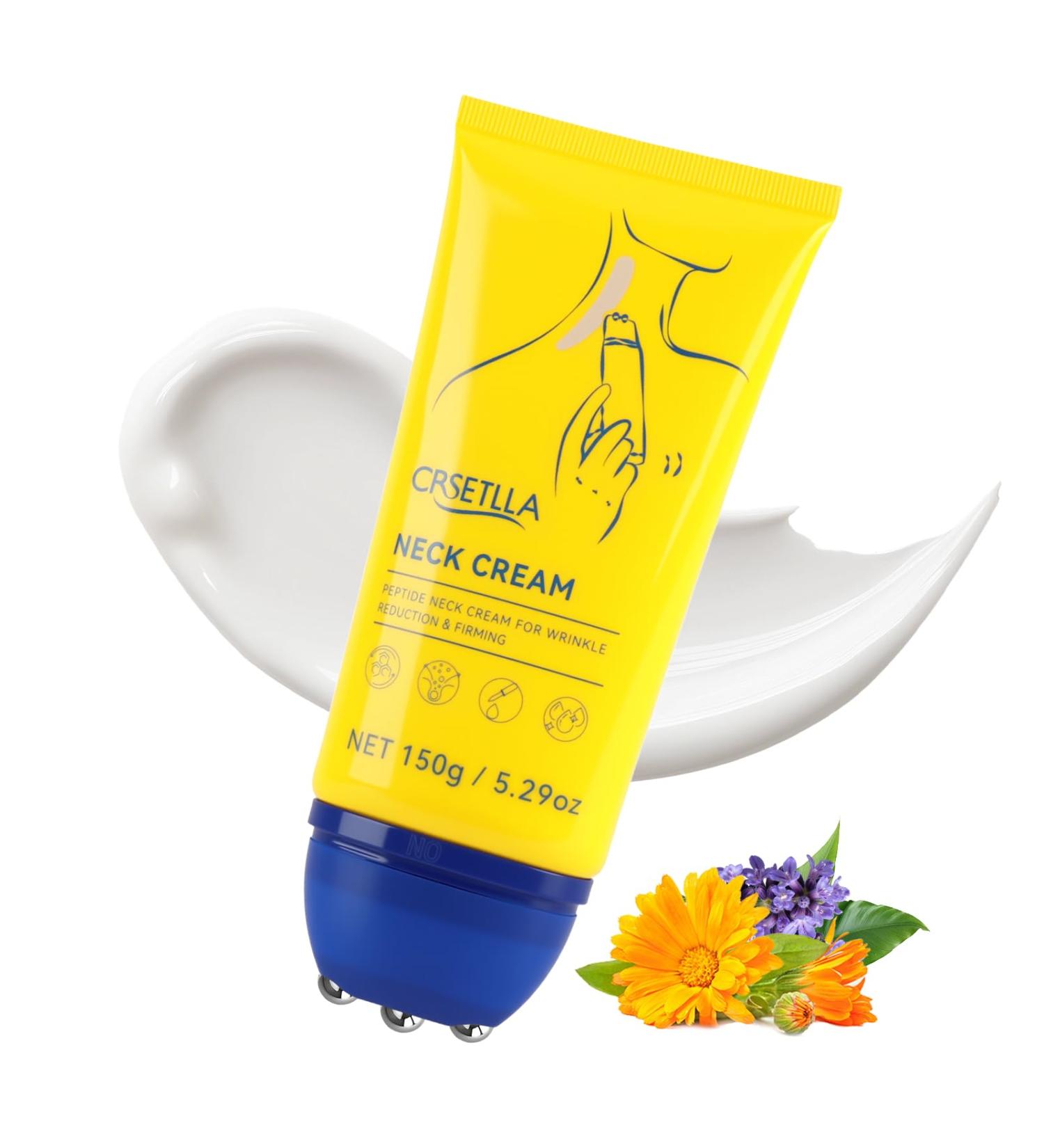 Neck Firming Cream with Roller - Infused with Peptides Collagen Hyaluronic Acid & Ceramides Anti-Aging Neck & Chest Cream to Smooths Wrinkles and Fine Lines (5.29 Fl Oz) 5.29 Ounce (Pack of 1) - Buy Online on GoSupps.com