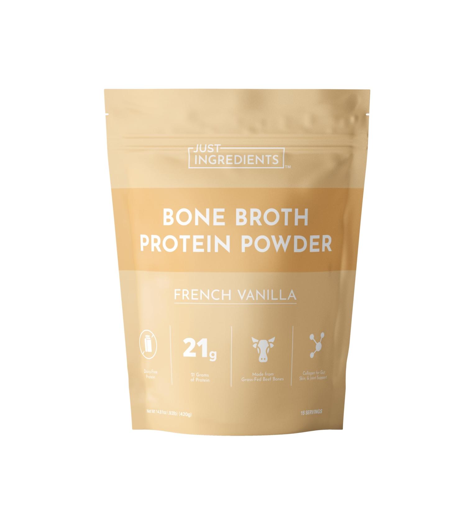 Bone Broth Protein Powder French Vanilla | 15 Servings | 21 g Grass-Fed Protein per Serving | Dairy-Free | Collagen for Gut Skin & Joint Support | Made with Real Food Ingredients - Buy Online on GoSupps.com