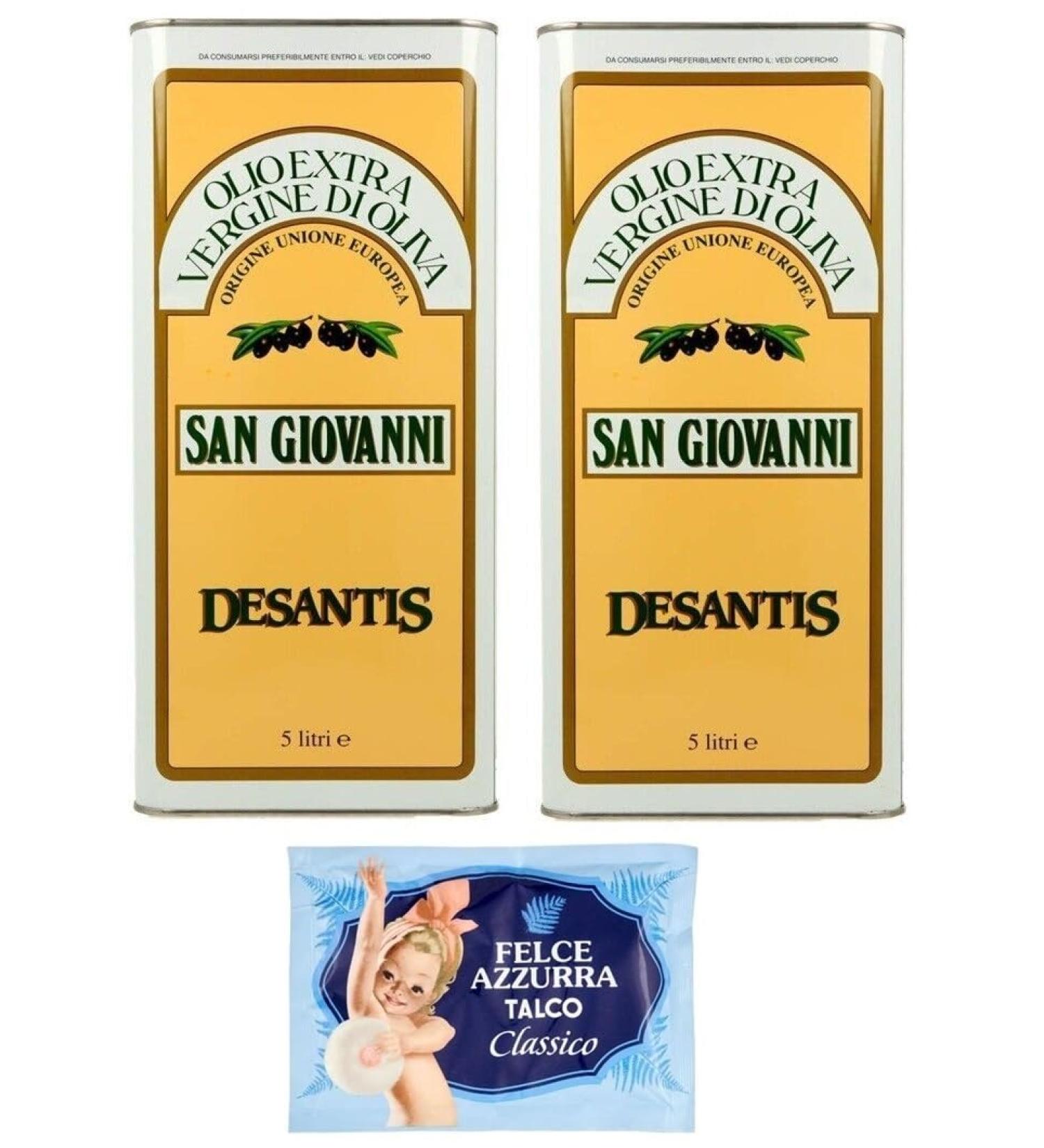 De Santis San Giovanni Olio Extra Virgin di Oliva - Extra Virgin Olive Oil - Ideal for all kitchen applications - Box of 5 liters + 1 sachet of Felce Azzurra talcum powder - Bag of 100 g - Buy Online on GoSupps.com