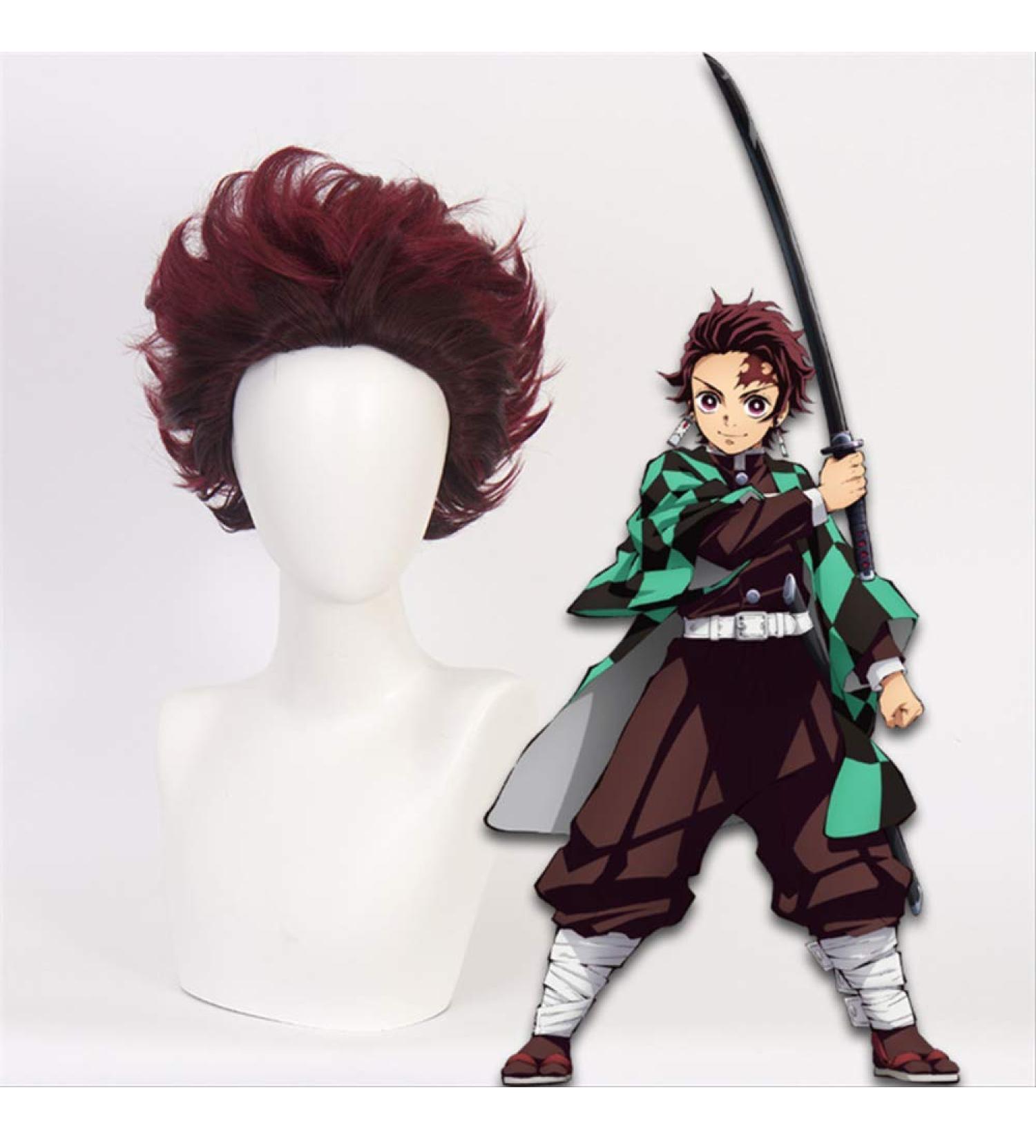 Buy Kamado Tanjirou Wig | Demon Slayer Kimetsu no Yaiba | Dark Red Heat Resistant Synthetic Hair - 30cm - Buy Online on GoSupps.com