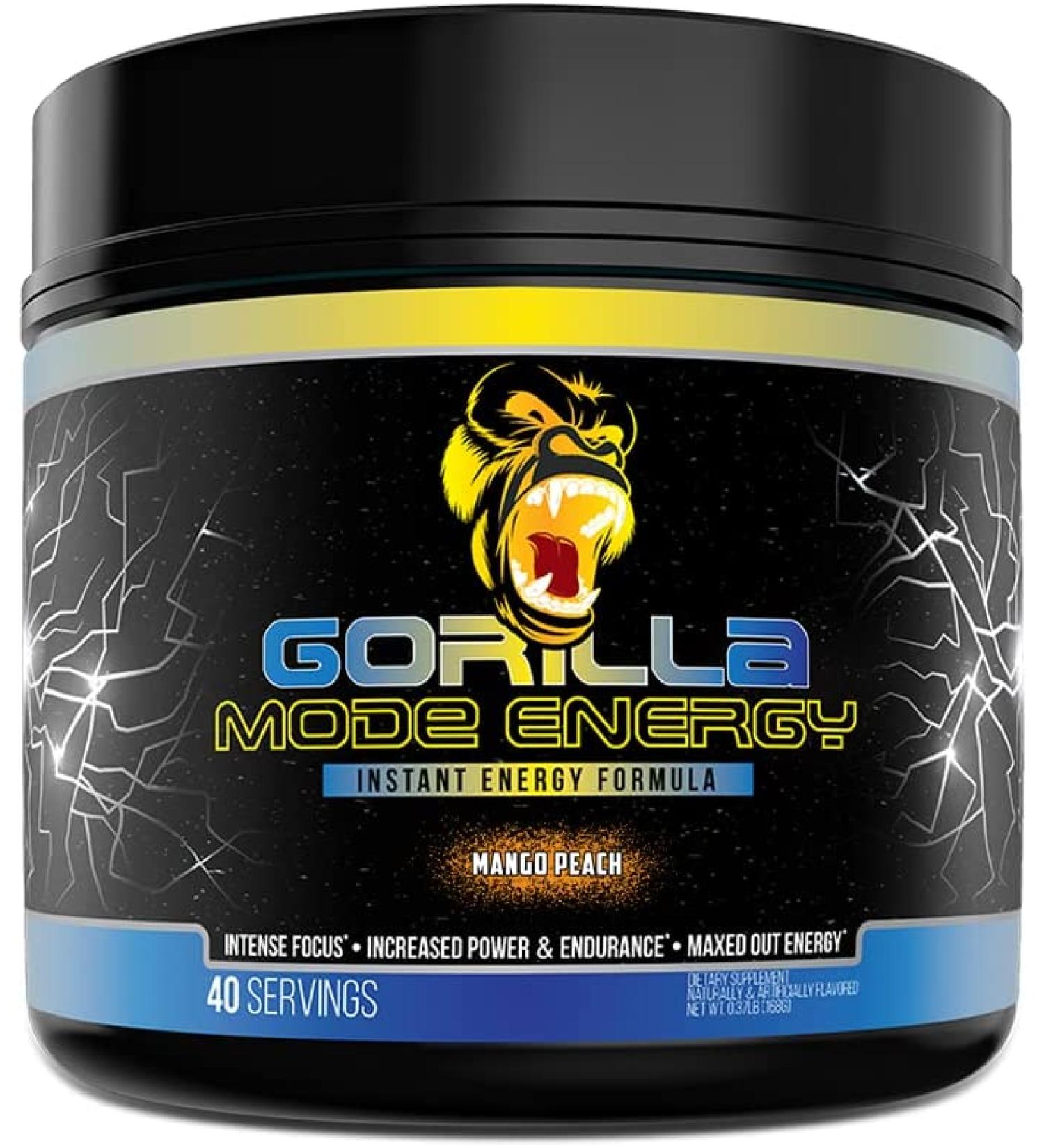 Gorilla Mode Stim Energy Pre-Workout Formula - Intense Focus & Clean Energy Blend with L-Tyrosine  Kanna  Caffeine  Huperzine A - 144g (Mango Peach) - Buy Online on GoSupps.com