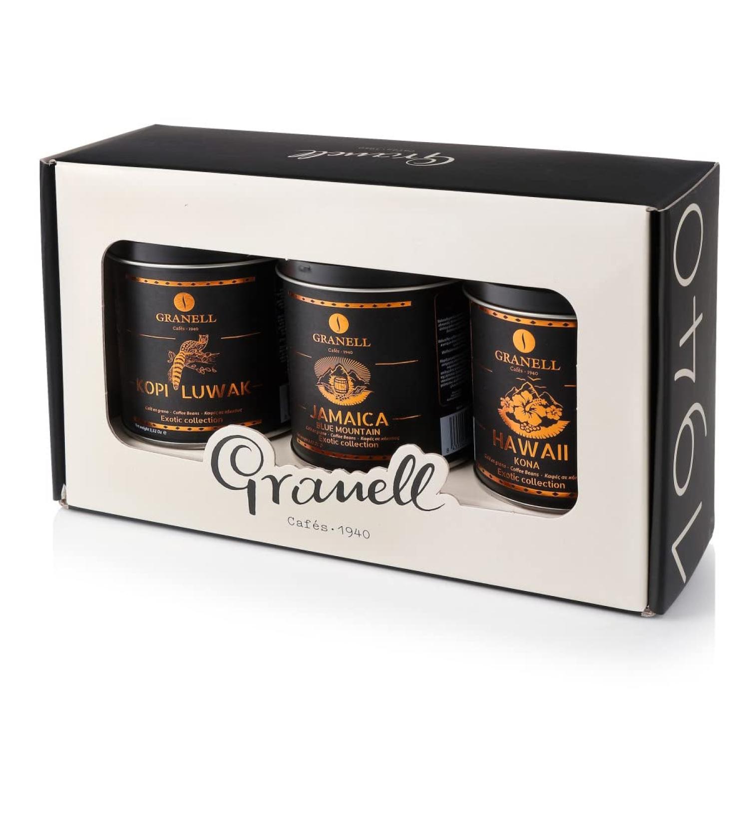 Granell Cafes - Exotic Collection | Coffee Premium - Gourmet Coffee | Kopi Luwak Jamaica Blue Mountain Hawaii Kona - 3 Units - Gourmet Coffee Beans Coffee Bean Box - Coffee Gift Box - Buy Online on GoSupps.com