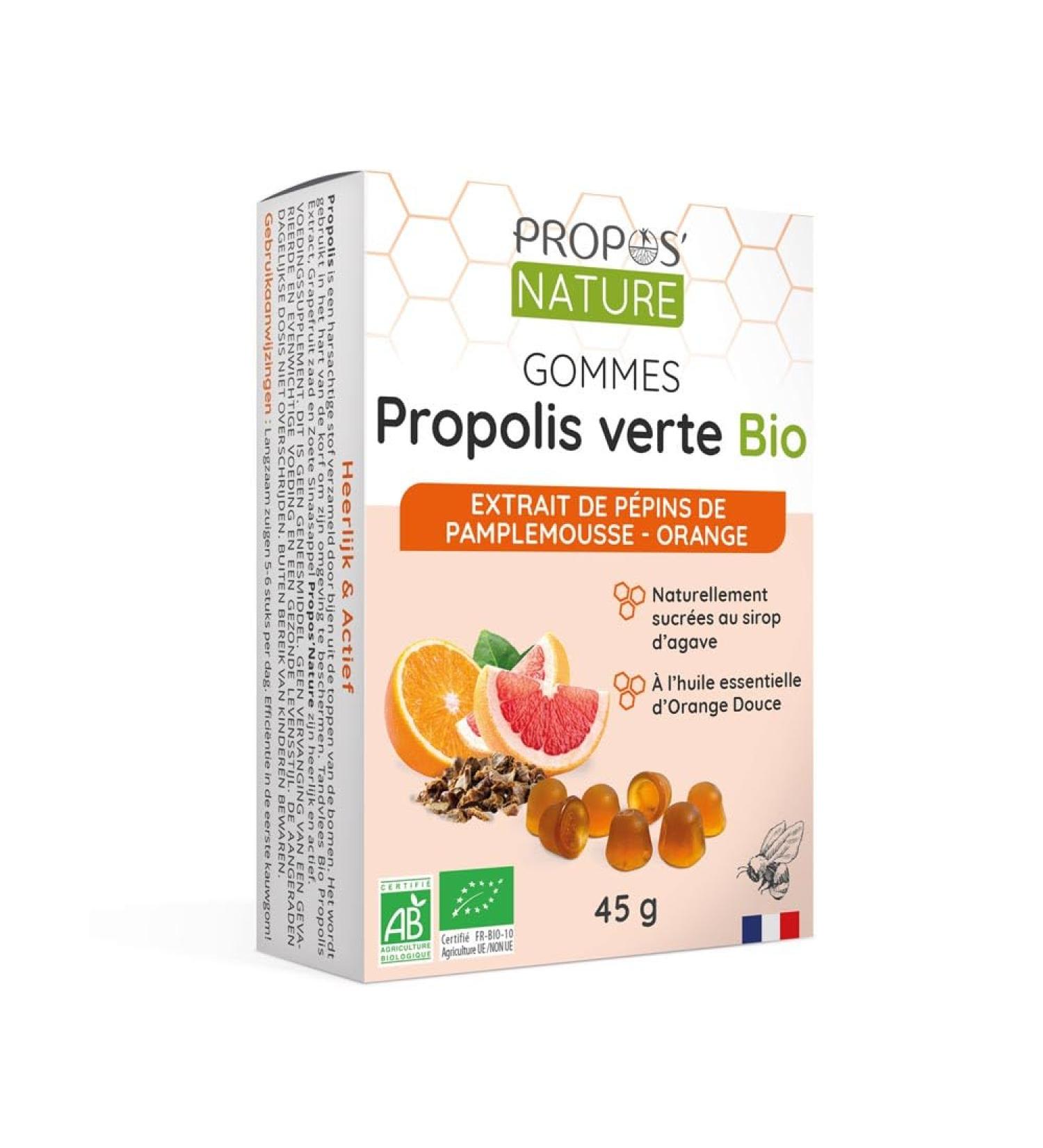 Organic Green Propolis Gums - EPP & Orange - 45g - Sore Throat - Certified Organic - Made in France - Organic Orange Essential Oil - PROPOS'NATURE - Buy Online on GoSupps.com