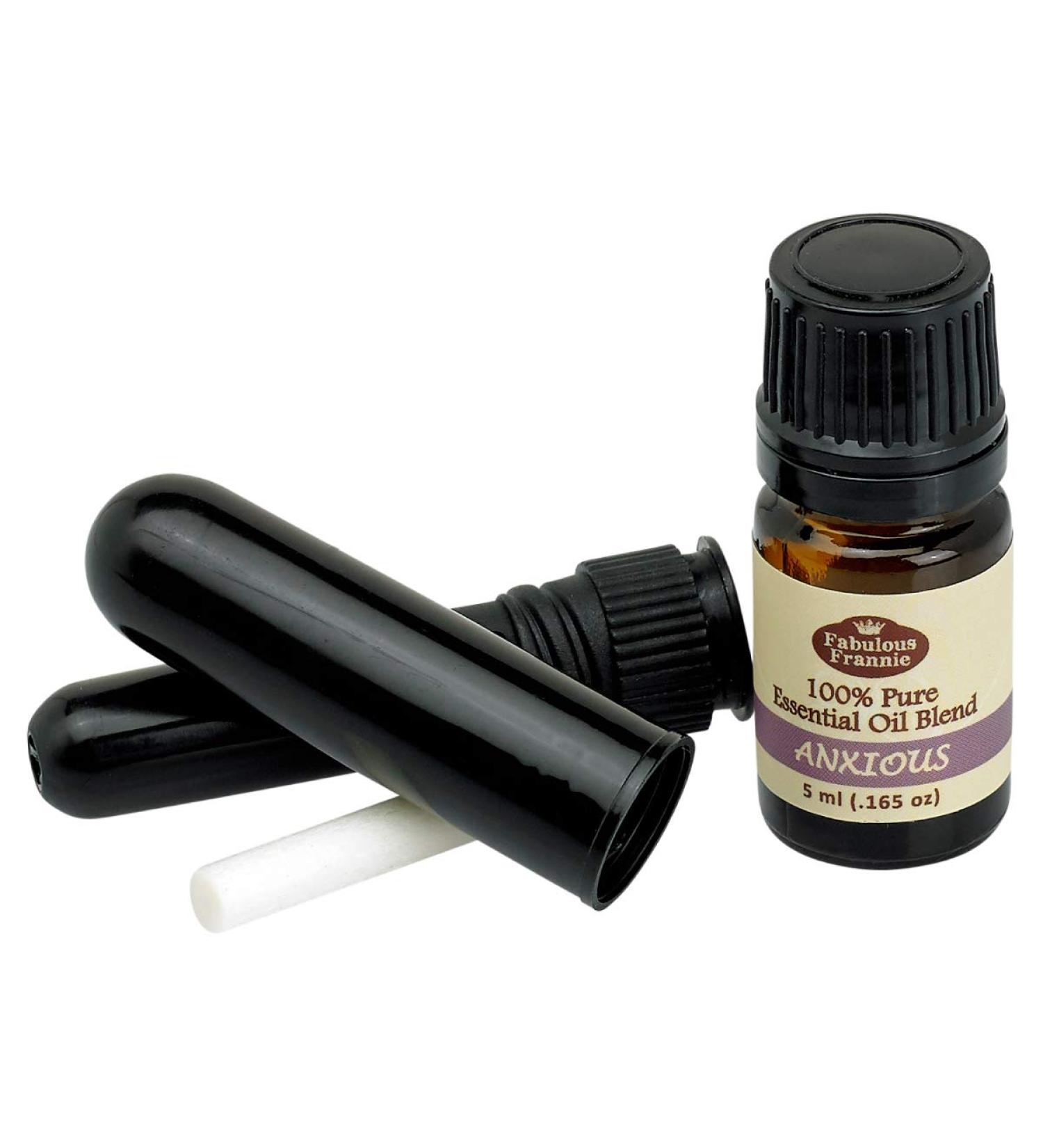 Fabulous Frannie Anxious Aromatherapy Essential Oil Inhaler Set Made with Pure Essential Oils Lavender Bitter Orange Bergamot and Clary Sage Includes 5ml Oil and 1 Inhaler.