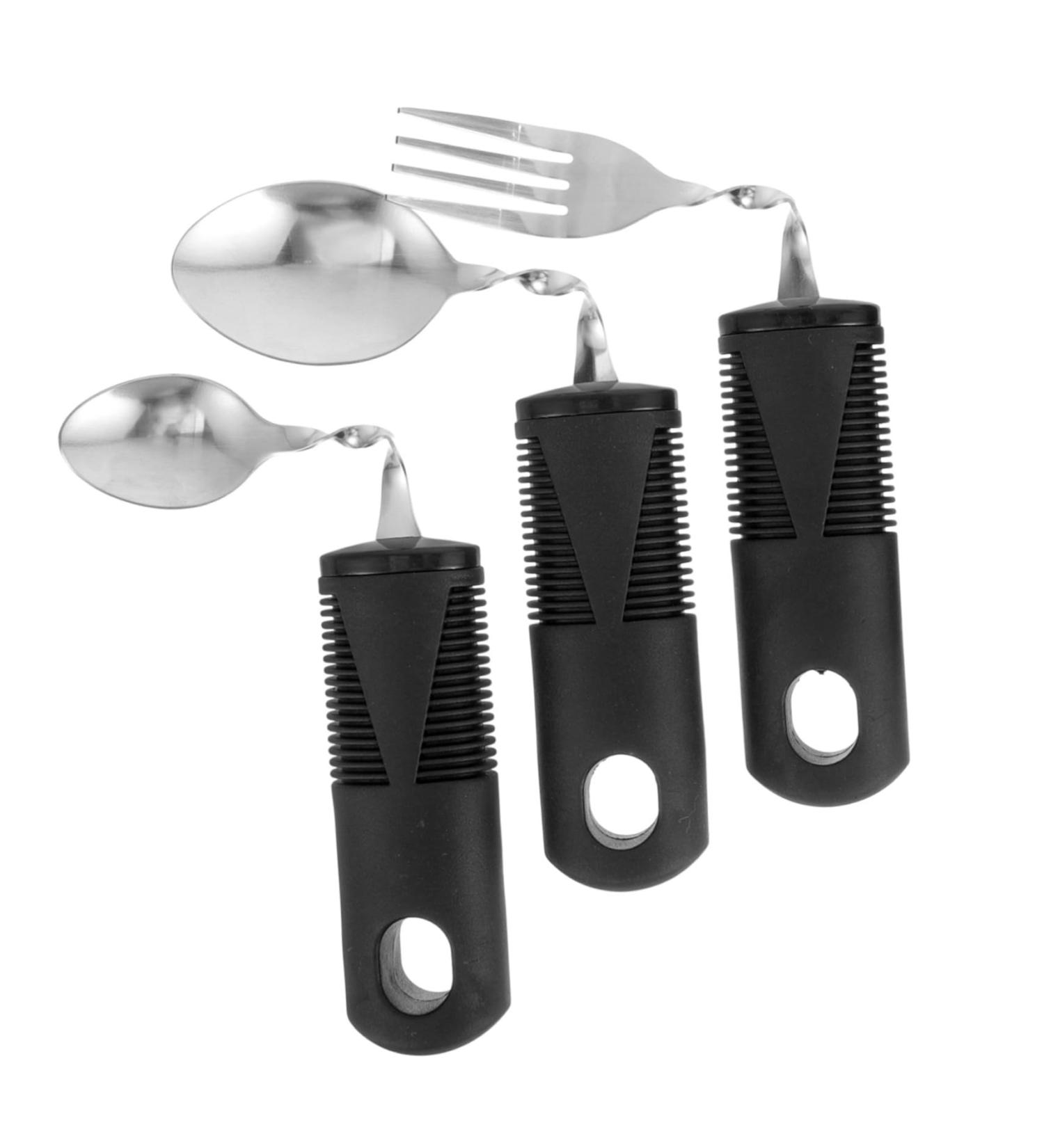 Solustre 3-Part Flexible Stainless Steel Cutlery Set | Portable Utensils for Disabled | Ergonomic Bendable Teaspoon & Dining Aids - Buy Online on GoSupps.com