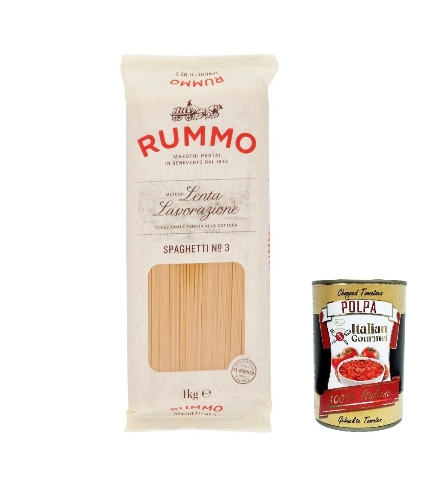  Italian Gourmet E.R. Rummo Spaghetti No. 3 Pack of 4 durum wheat semolina pasta 1 kg + Italian Gourmet Polpa di Pomodoro 400 g - Buy Online on GoSupps.com