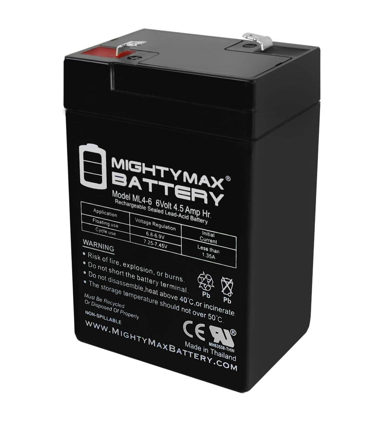 Mighty Max Battery ML4-6 - 6V 4.5AH SLA Battery Replacement for CP0660 GP645 LCR6V4P HK-3FM4.5 WP4-6 - International Shipping Available - Buy Online on GoSupps.com