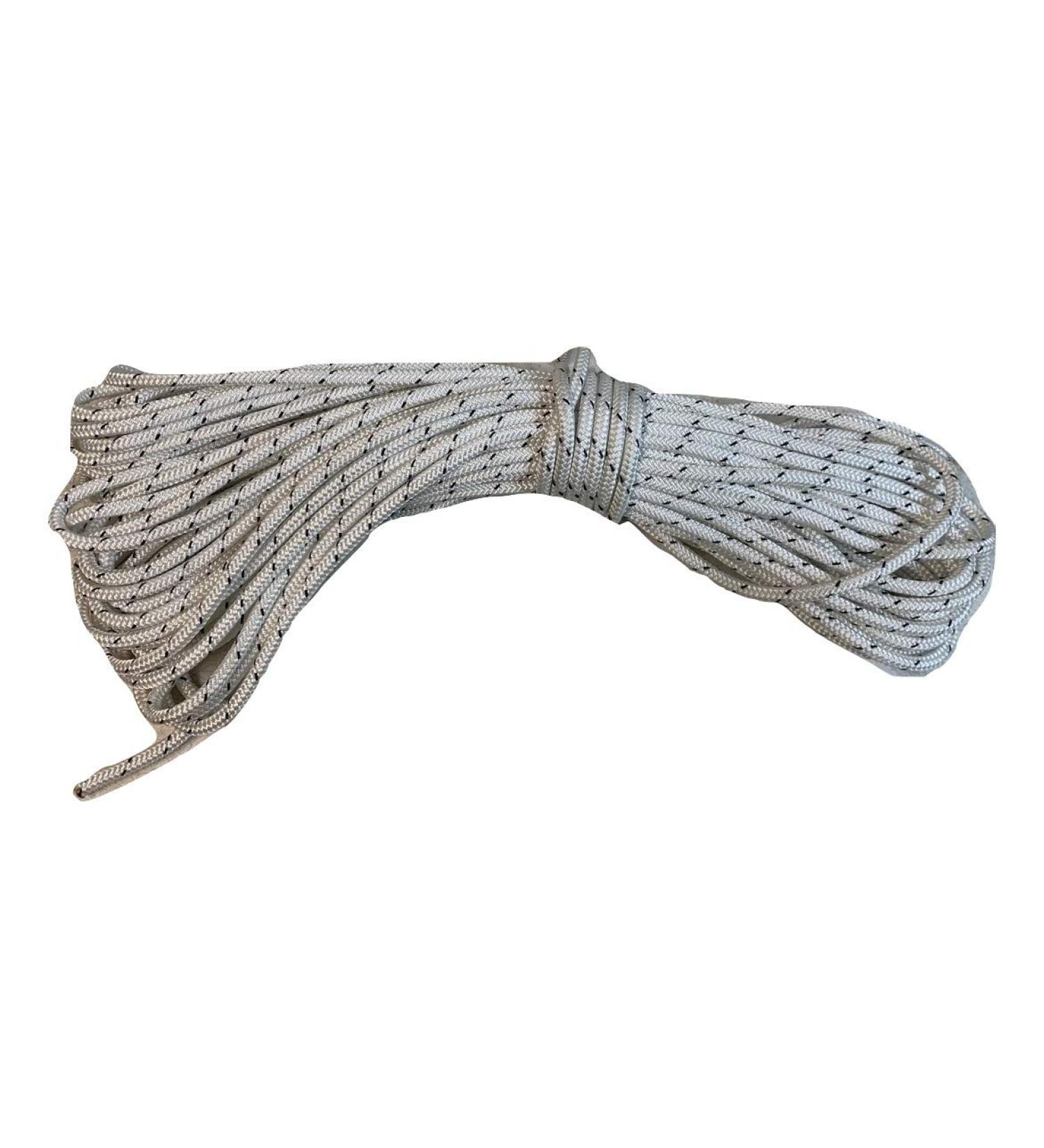 5/16 Inch Double Braid Polyester Rope, White with Black Tracer 100.0 Feet