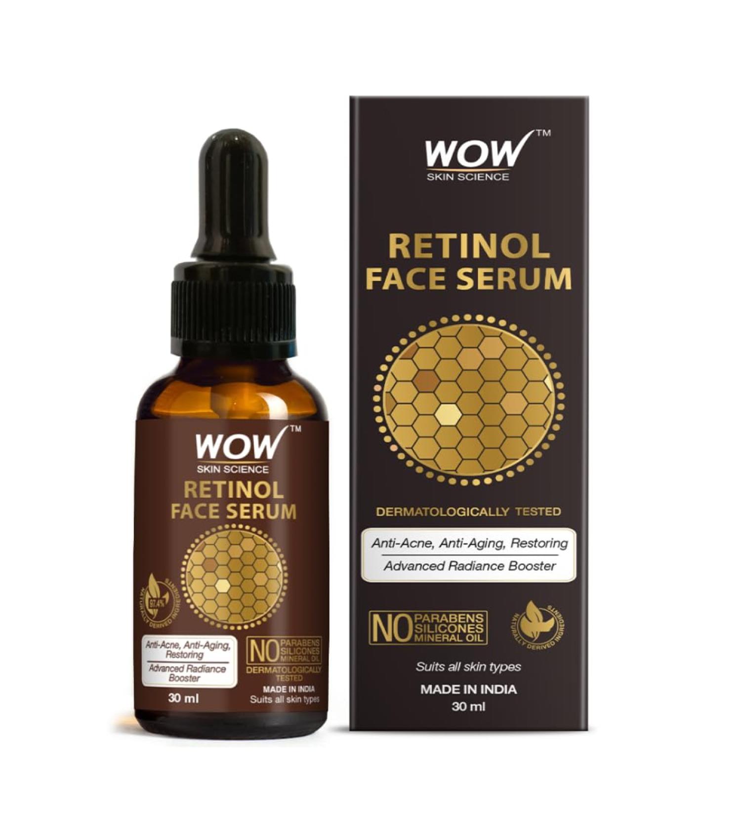 WOW Skin Science Retinol Face Serum - OIL FREE - Skin Plumping Boost Collagen Anti Acne Anti Aging Restoration - No Parabens Silicones & Mineral Oil 30ml - Buy Online on GoSupps.com