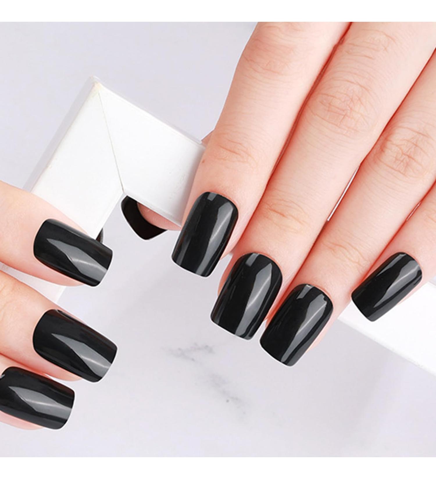 16 Pieces Gel Nail Stickers Semi Cured Gel Nail Polish Strips Full Nail Wraps Soft Self Adhesive Natural Gel Nail Art Stickers Dark Black Gel Nail Strips for Women and Girls Nail Art - Buy Online on GoSupps.com