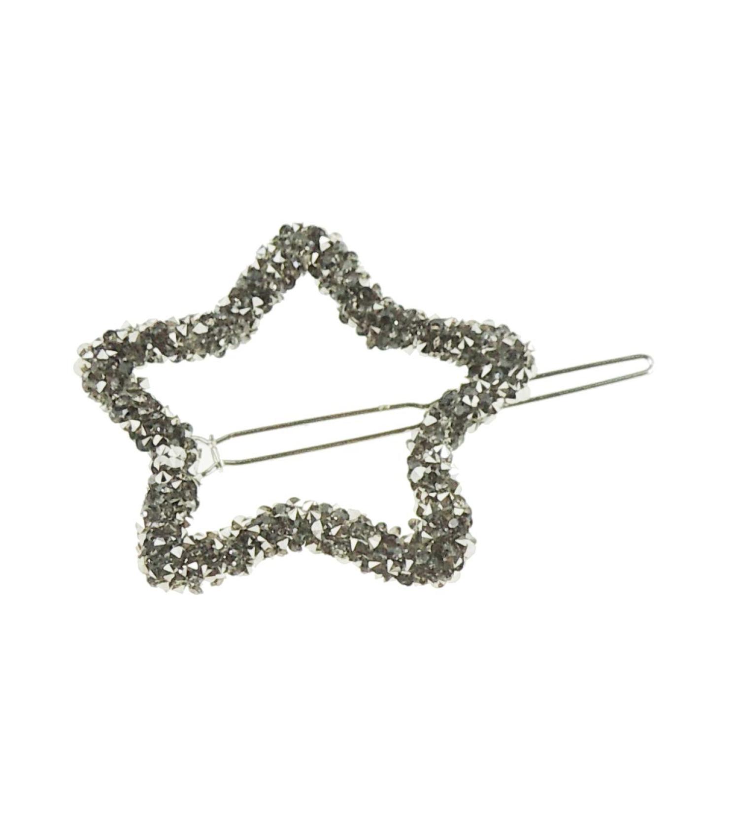 Womens Girls Crystal Rhinestone Diamante Wedding Birthday Party Evening School Ponytail Fine Hair Accessories Occasion Barrette Hairpin Grip French Slide Clip Star (Grey)