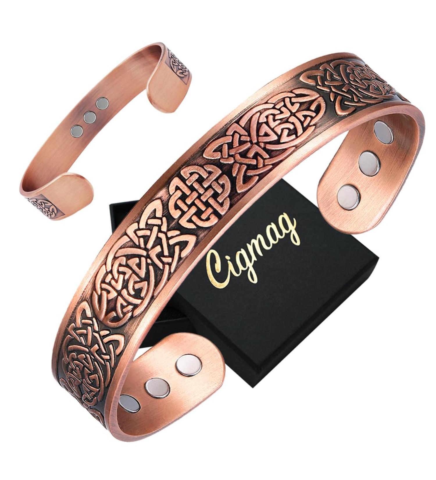 Cigmag Lymphatic Drainage Magnetic Bracelet for Men | Ultra Strength 99% Pure Copper | Adjustable Brazaletes | Celtic Knot Design | Gift Box Included - Buy Online on GoSupps.com