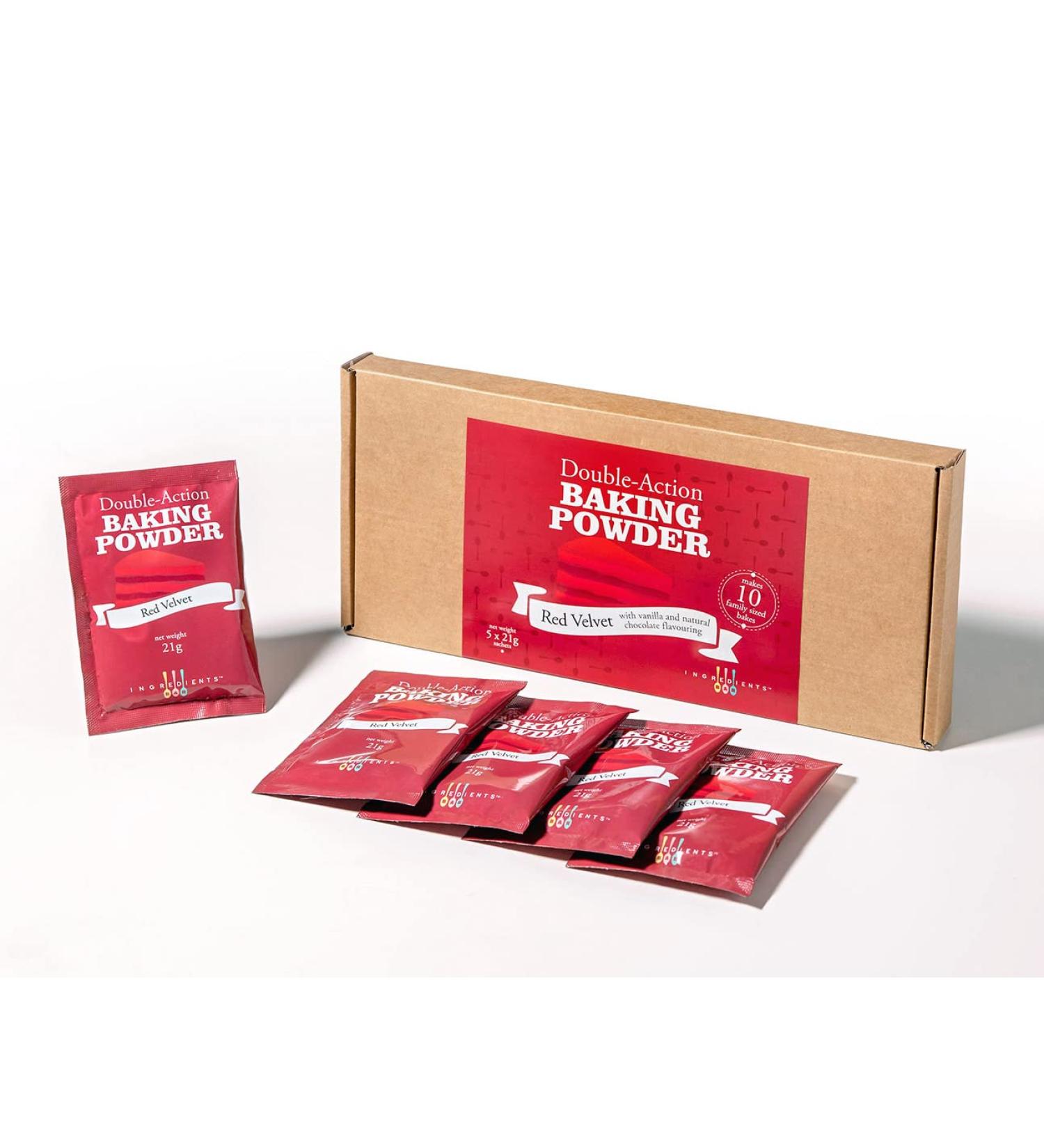 Baking Powder with Built-in Red Velvet Natural Colour | No Artificial Dyes | Box of 5x 21g Sachets - Buy Online on GoSupps.com