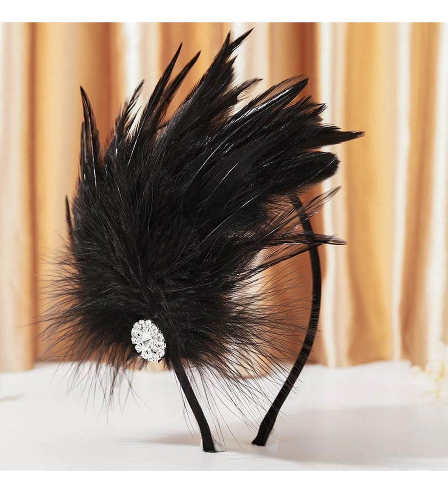 GENBREE 1920s Flapper Headband with Feather - Black Feather Headwear for Women and Girls - Buy Online on GoSupps.com
