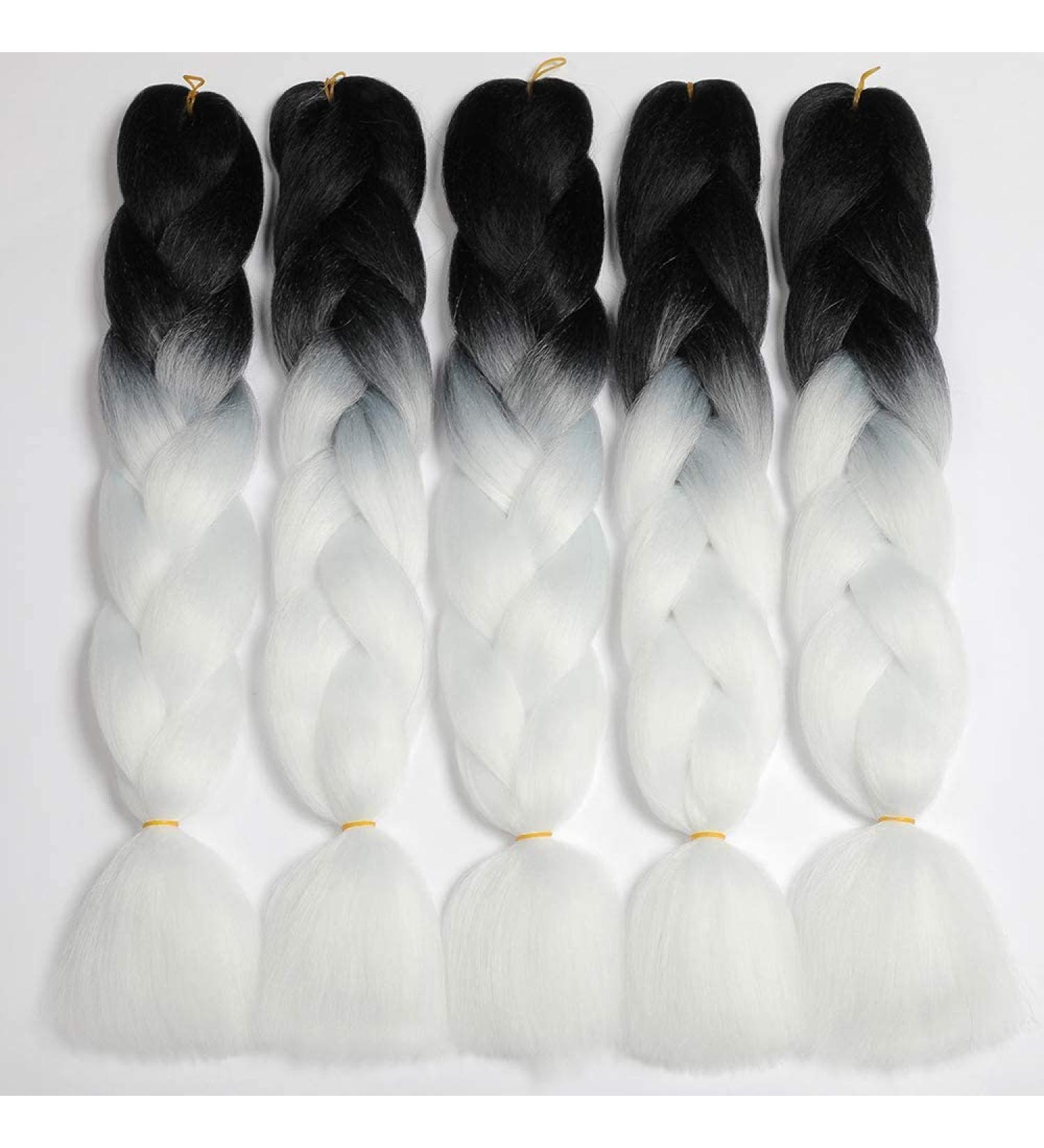 Showjarlly 24-Inch Jumbo Braid Extensions - Ombre KanCalon Hair for Crochet Twists & Box Braids - 5-Pack Black and White - Buy Online on GoSupps.com