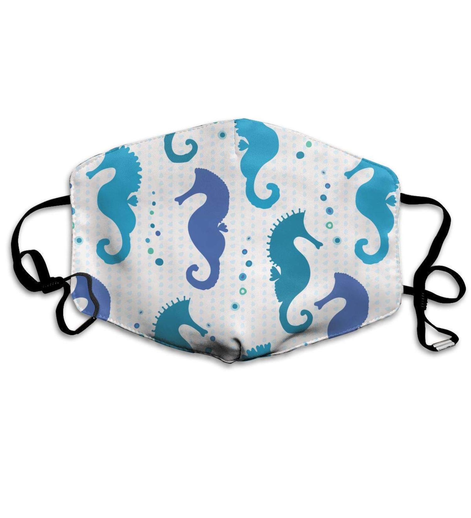 Blue Seahorse Silhouette Washable Reusable Mask Cotton Anti Dust Half Face Mouth Mask For Kids Teens Men Women With Adjustable Ear Loops - Buy Online on GoSupps.com
