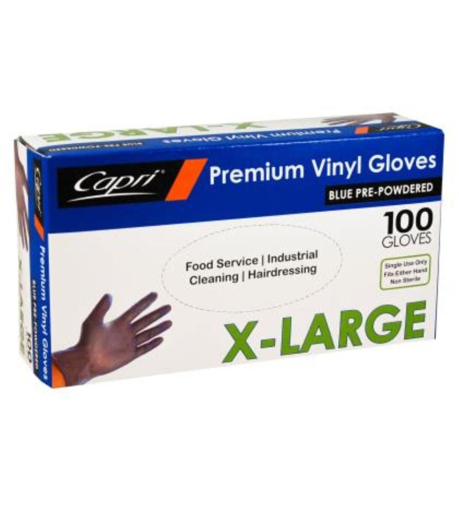 Capri 100 x Premium Vinyl Gloves Size XL Powdered