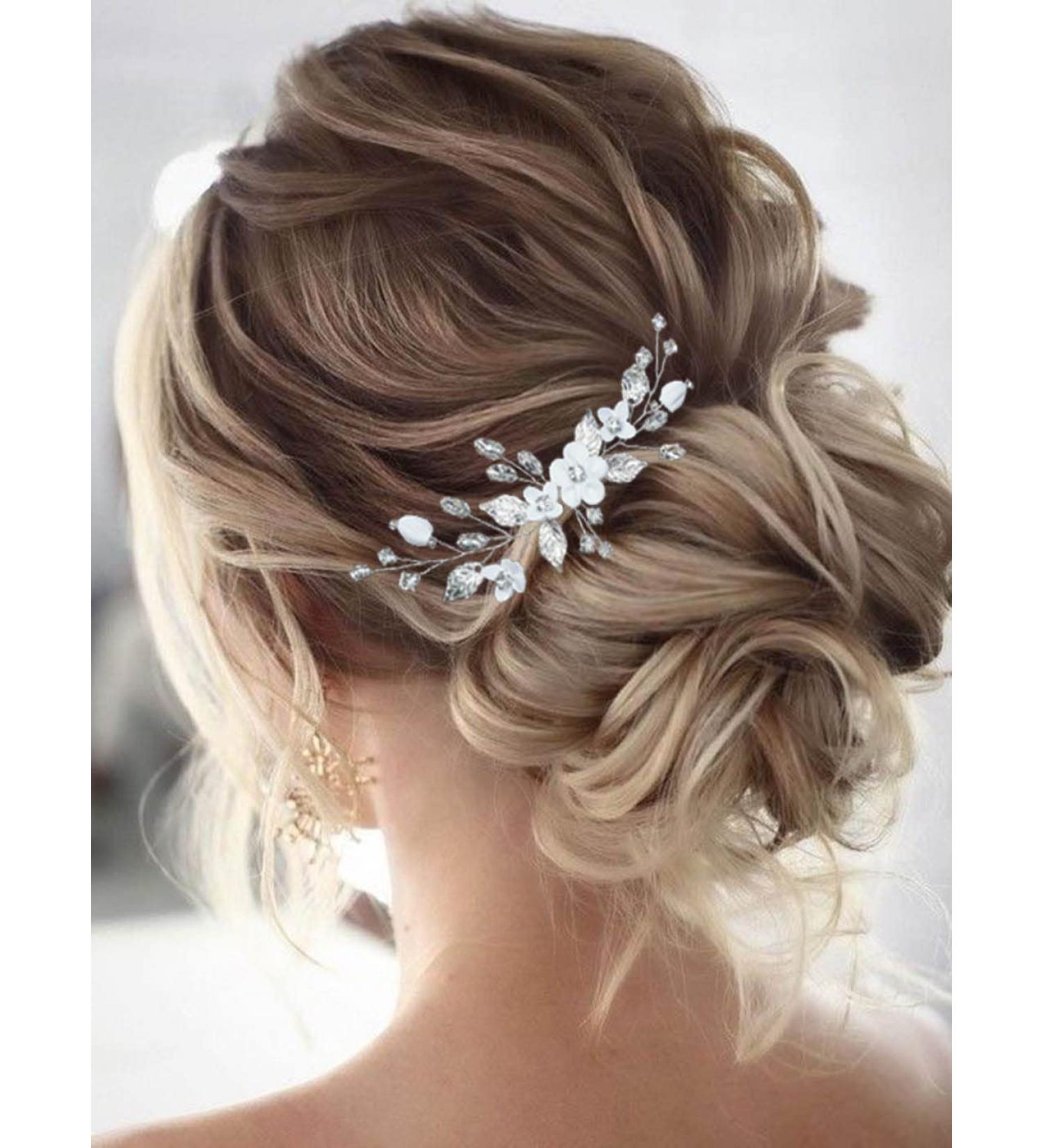 Unicra Silver Flower Wedding Hair Comb - Bridal Side Accessory with Sparkly Crystal, Perfect Hair Piece for Women and Girls - Buy Online on GoSupps.com