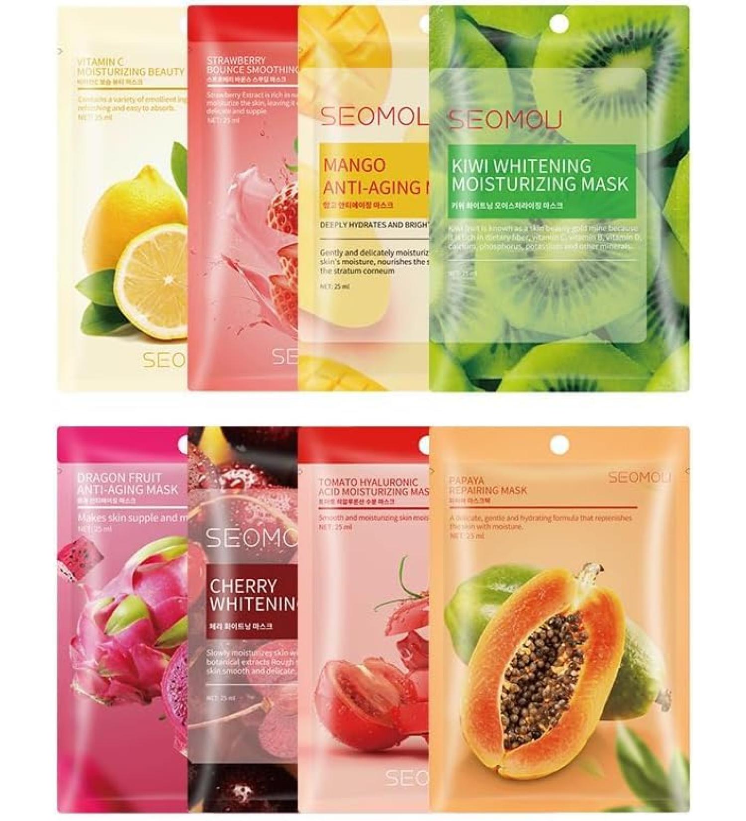 Korean Facial Mask 8 Pack - Hydrating Exfoliating & Revitalizing Sheet Masks for Deep Hydration Brightening & Anti-Aging - Nourishing Korean Skincare - Buy Online on GoSupps.com