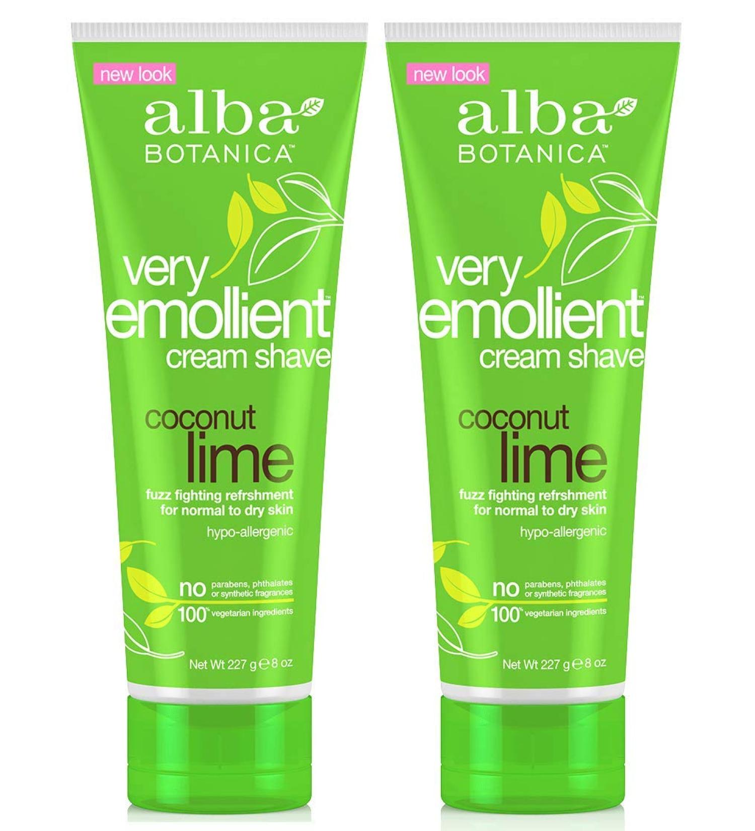 Alba Botanica Very Emollient Shave Cream Coconut Lime 8 oz (2-packs)
