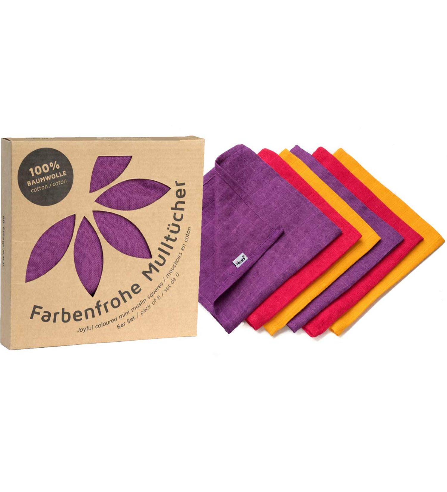 Divata Bunte Mini Mulltche 6er Set - Oeko-Tex Certified Baby Spitting Towels 35x35 cm Colorful Baby Washcloths for Girls - International Shipping - Buy Online on GoSupps.com