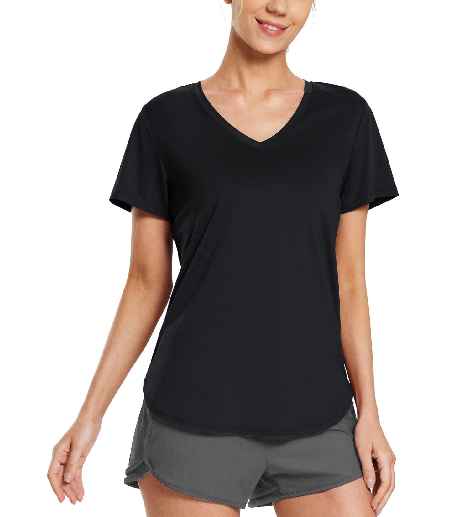 BALEAF Women's Quick Dry Running Shirt - V-Neck Athletic Workout Top, Black, XL - Buy Online on GoSupps.com