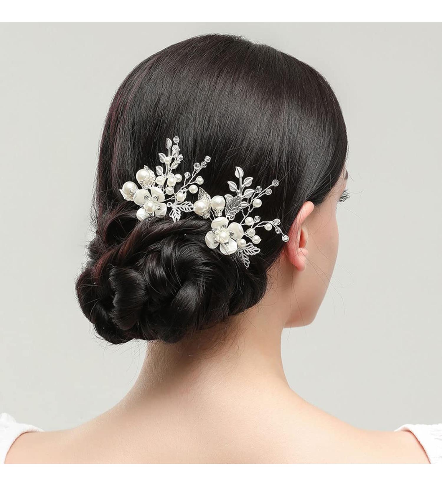JUSTUSNX Silver Bride Wedding Headpiece Pearl Hair Pins Accessories Bridal Crystal Flower Hair Pieces for Women and Girls - Buy Online on GoSupps.com