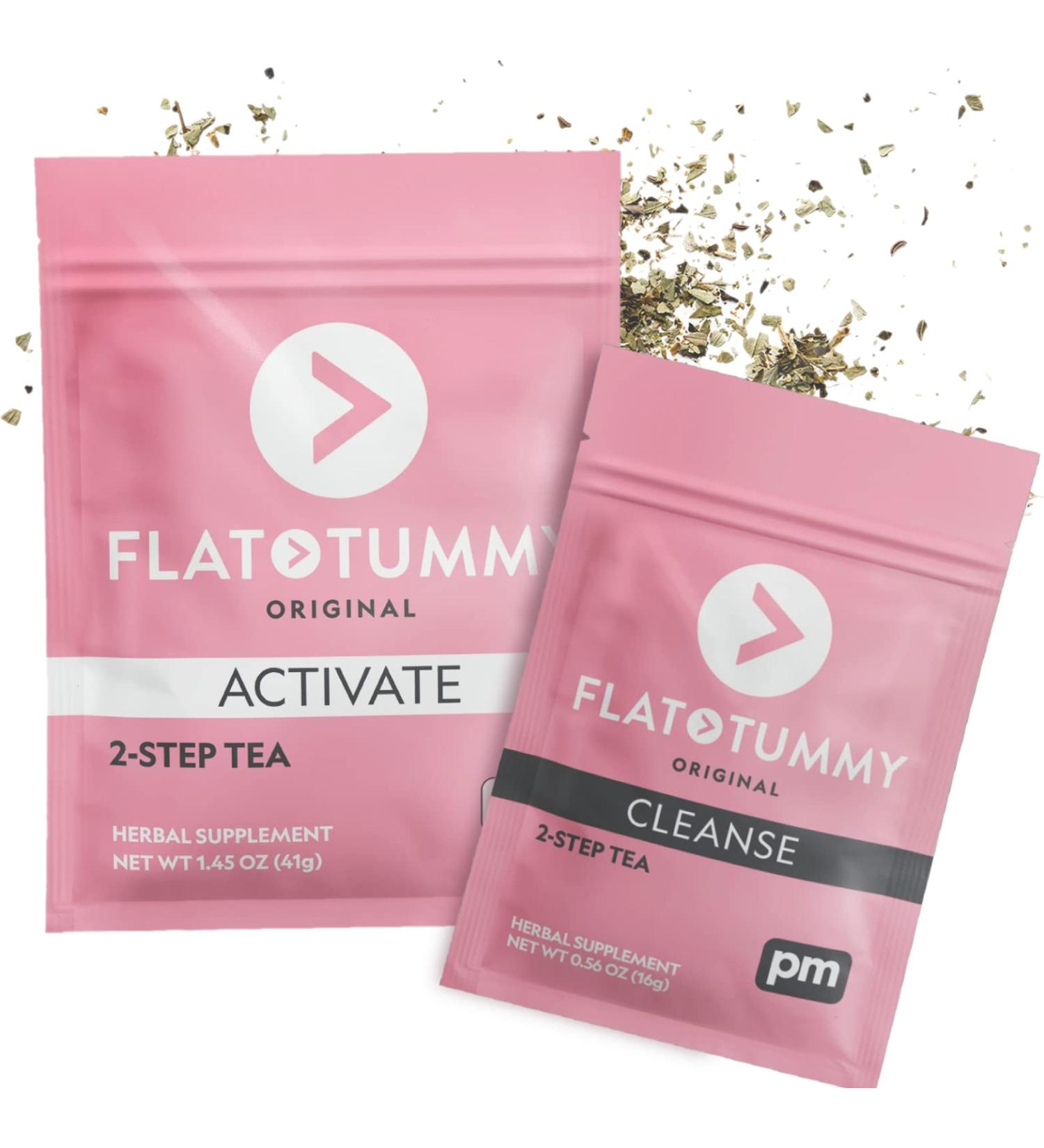 Flat Tummy 2-Step Detox Tea - 2 Week Program to Boost Energy, Speed Metabolism, Reduce Bloating - All Natural Cleanse with Green Tea, Dandelion, Fennel & More - Buy Online on GoSupps.com