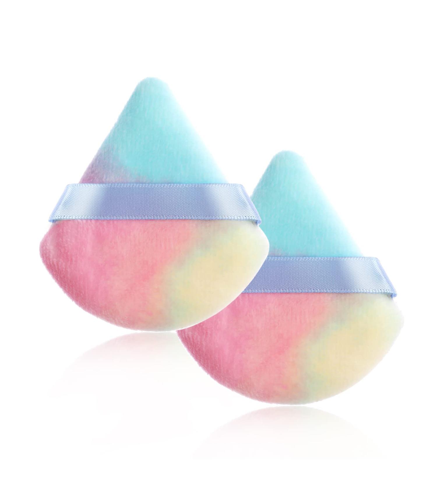 WLLHYF 2Pcs Triangle Powder Puffs Set for Face & Body - Washable Reusable Velour Cotton Puff for Setting Makeup - Multicolor - Buy Online on GoSupps.com