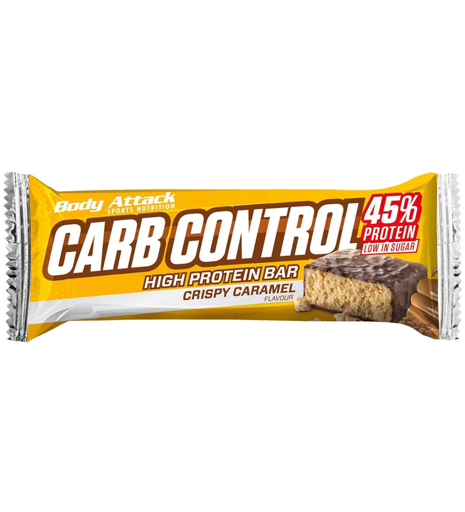 Body Attack Carb Control Protein Bars - Crispy Caramel Low Sugar High Protein 20 x 100g | No Added Sugar - International Shipping Available - Buy Online on GoSupps.com