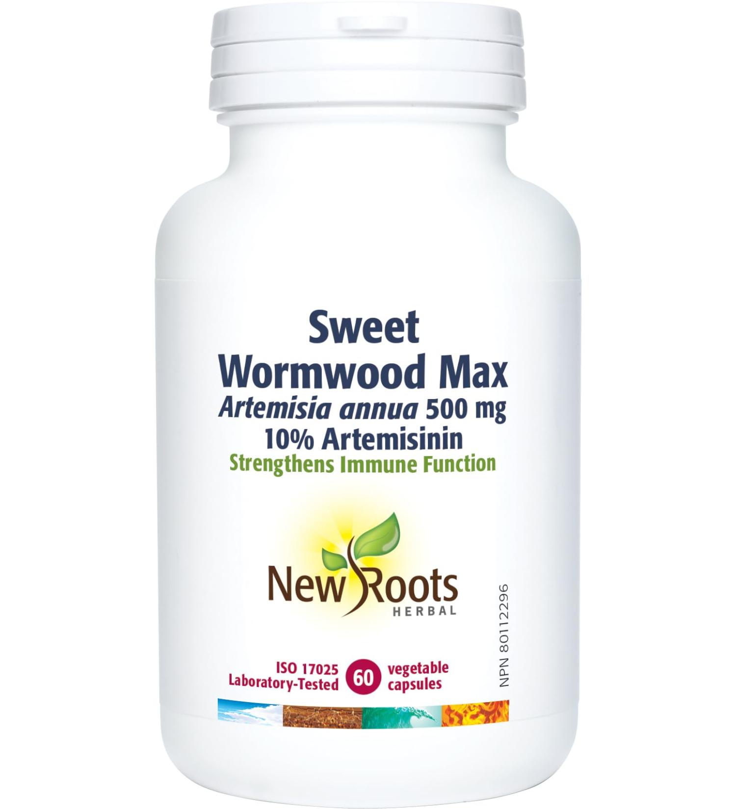 New Roots Herbal - Sweet Wormwood Max 60 Capsules - Artemisia annua 500 mg - 10% Artemisinin with Vitamin C 6 mg - Supports Immune System Function and Promotes Balance - Dietary Supplement for Adults - Buy Online on GoSupps.com