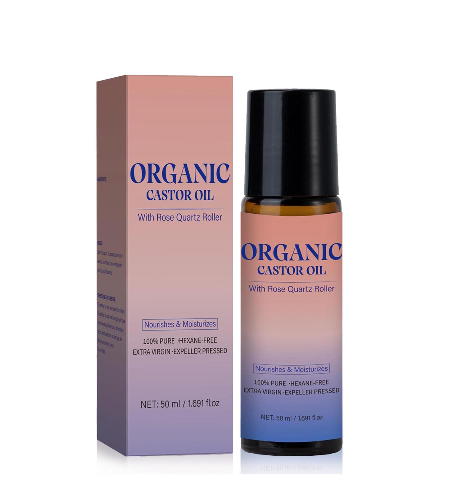 Organic Castor Oil Roll-On with Rose Quartz | Cold-Pressed & Hexane-Free | For Skin Brows Lashes & Castor Oil for Women | 50mL (1.7oz) (1) - Buy Online on GoSupps.com