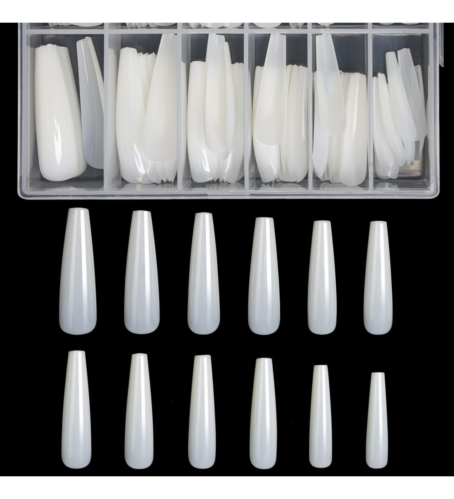 TOPHOWER Extra Long Coffin Nail Tips - 240 Pcs XXL Ballerina Nails for Salons and DIY Nail Art - Natural Coffin Shaped Acrylic False Nails with Box - Buy Online on GoSupps.com