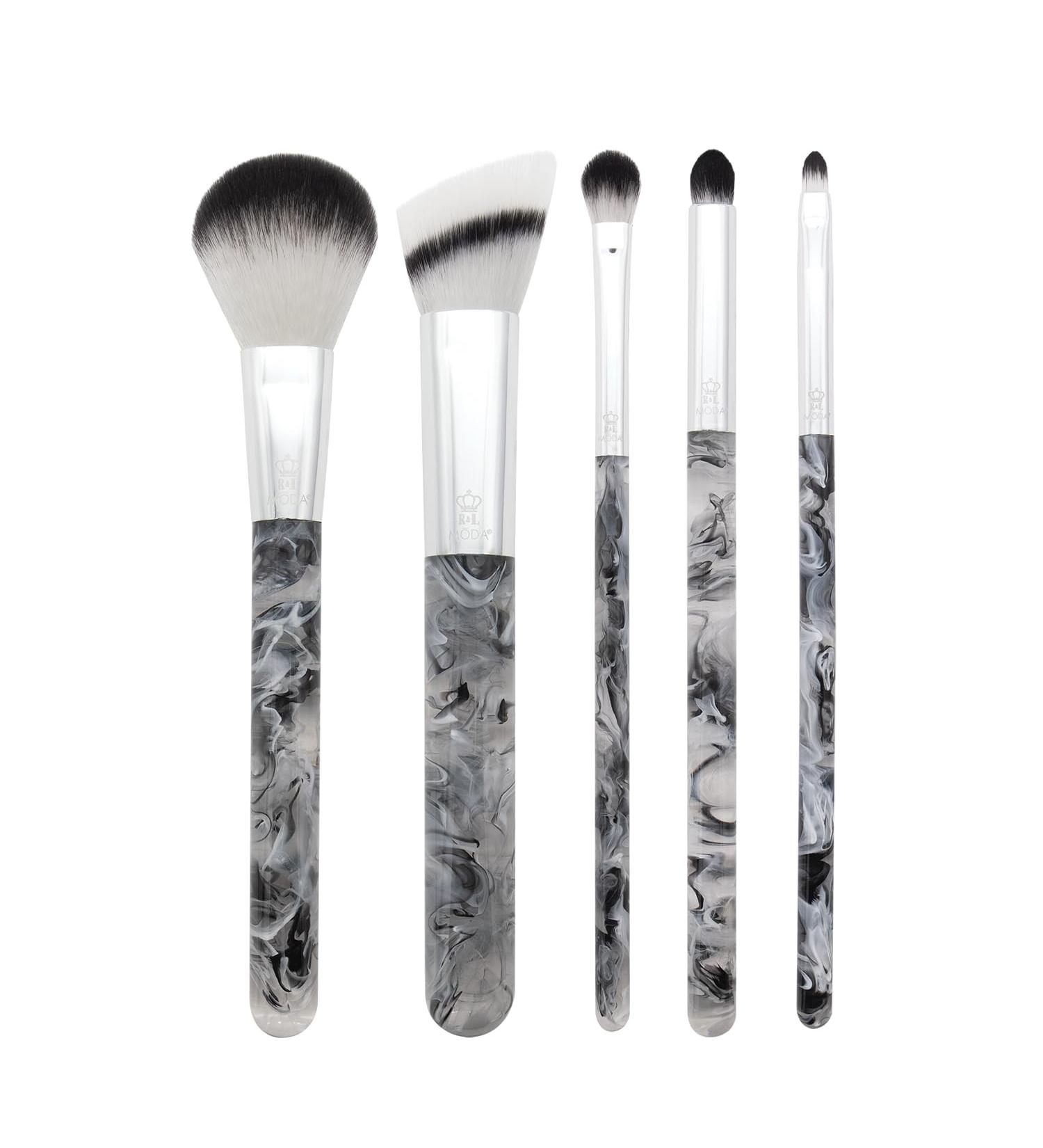MODA Smoke Show 5pc Full Face Makeup Brush Set | Powder Blender Shader Smoky Eye & Lip Brushes - Black | International Shipping Available - Buy Online on GoSupps.com