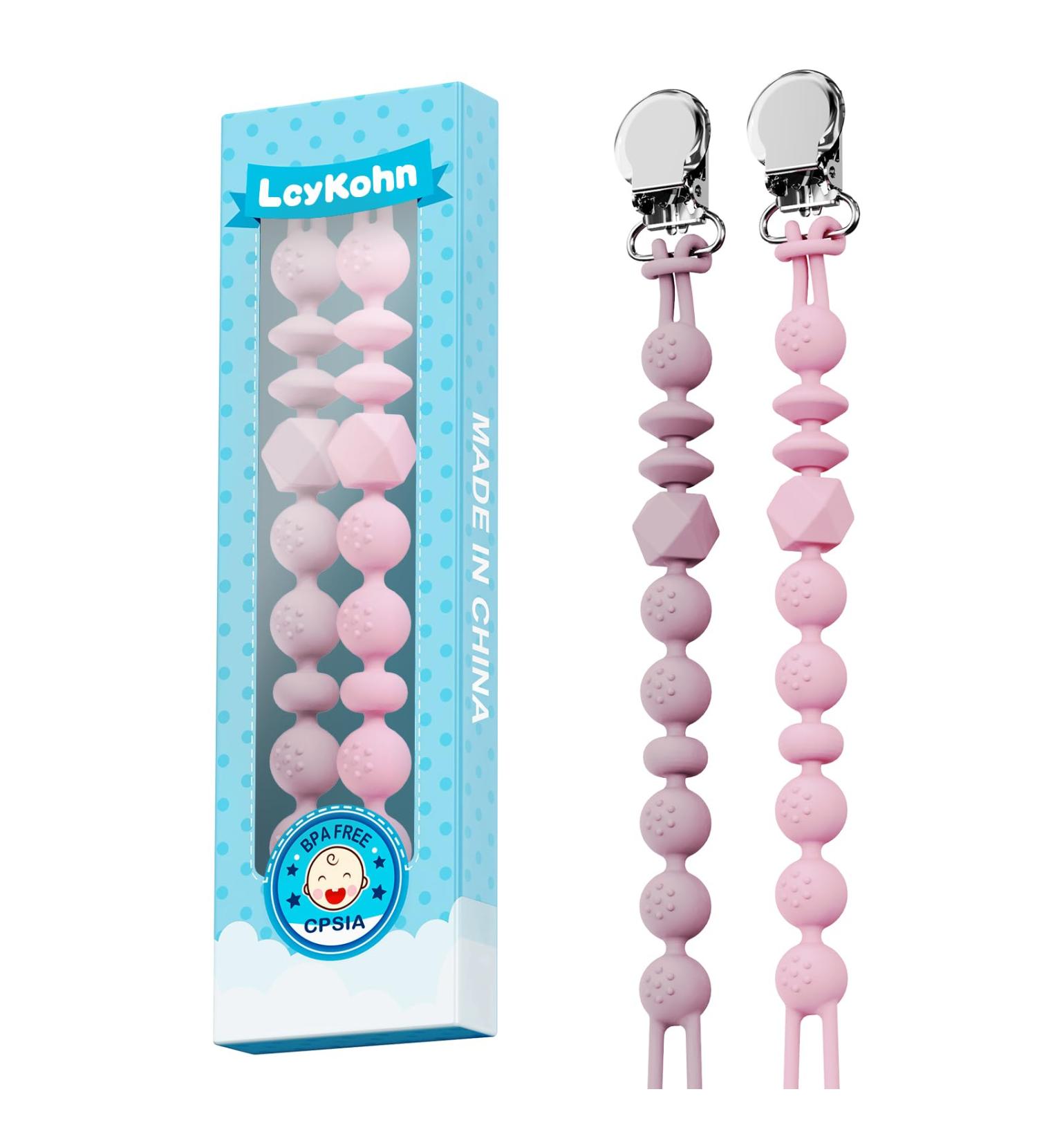 LcyKohn Blinky Clip Holder Pacifier Clips Strap Teether Toy for Newborn Baby Girl - Blush & Soft Lilac, 2-Pack - Buy Online on GoSupps.com
