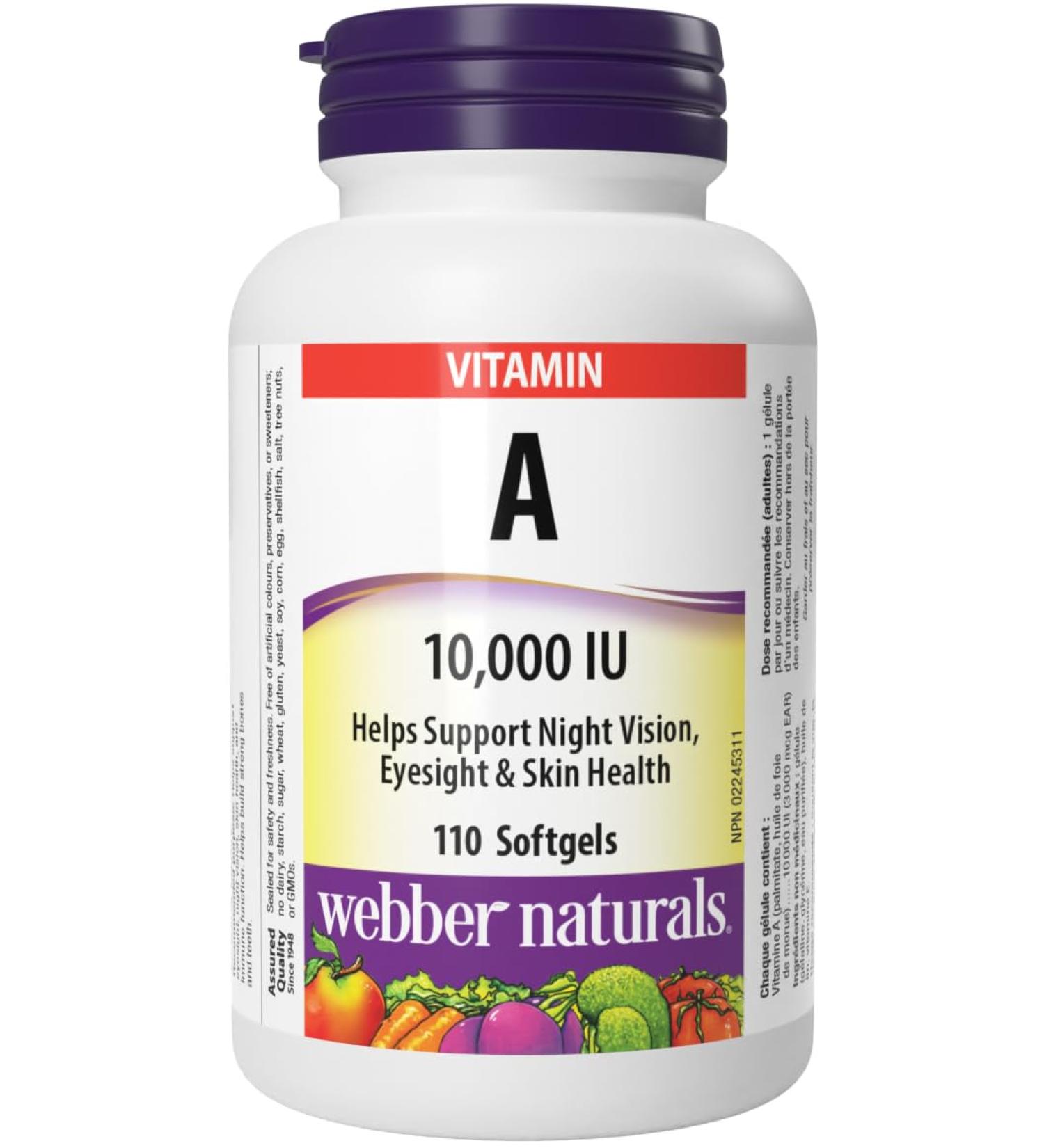 Webber Naturals Vitamin A 10 000 IU 110 Softgels Helps Support Eye and Skin Health - Buy Online on GoSupps.com