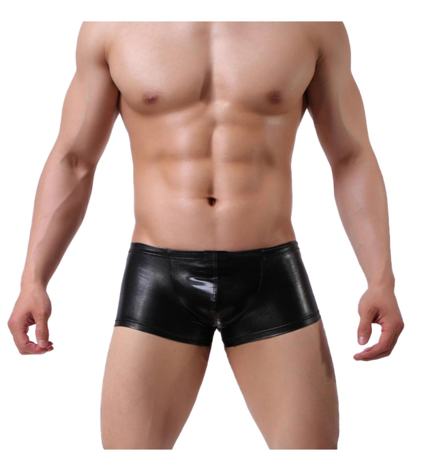 Duohropke Men's Gloss Metallic Shorts - Leather Optics Boxer Trunks - Glitter Beach & Gym Jogger Shorts XL - Black - Buy Online on GoSupps.com