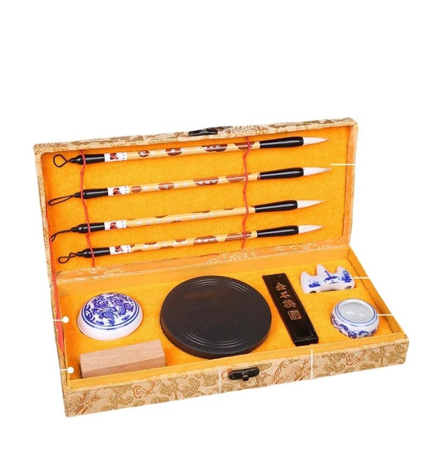 Buart Chinese Calligraphy 10 Pcs Gift Set - Yellow Sumi Water Writing Brushes for Beginners - Ideal for Chinese, Korean, Japanese Calligraphy - Buy Online on GoSupps.com