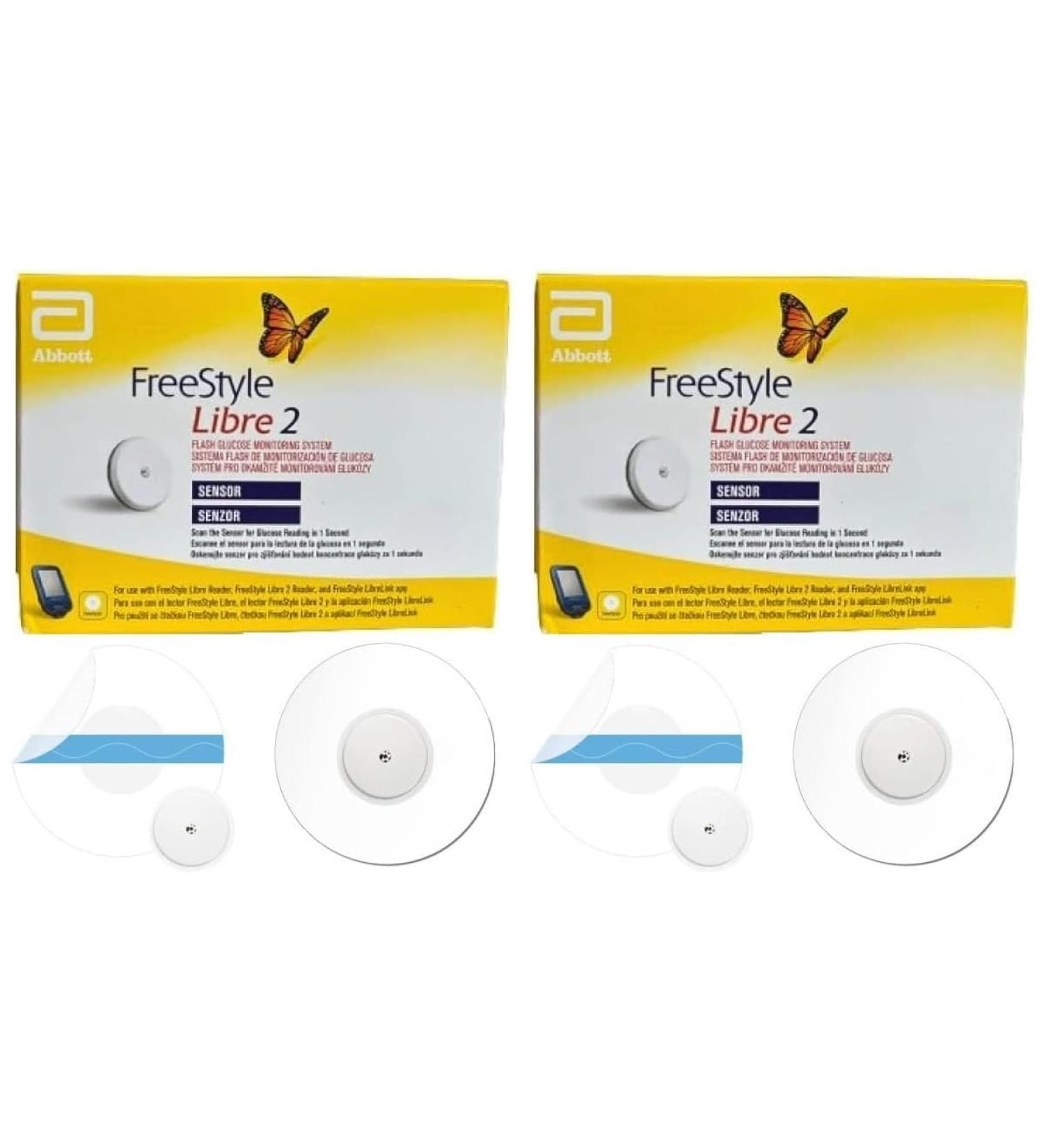 Abbott Freestyle Libre 2 Sensor Pack of 2 + FREE Tetra-Sole Pack of 2 Water-proof CGM Libre Sensor Cover Patches (2): for diabetes monitoring CGM for UK white - Buy Online on GoSupps.com