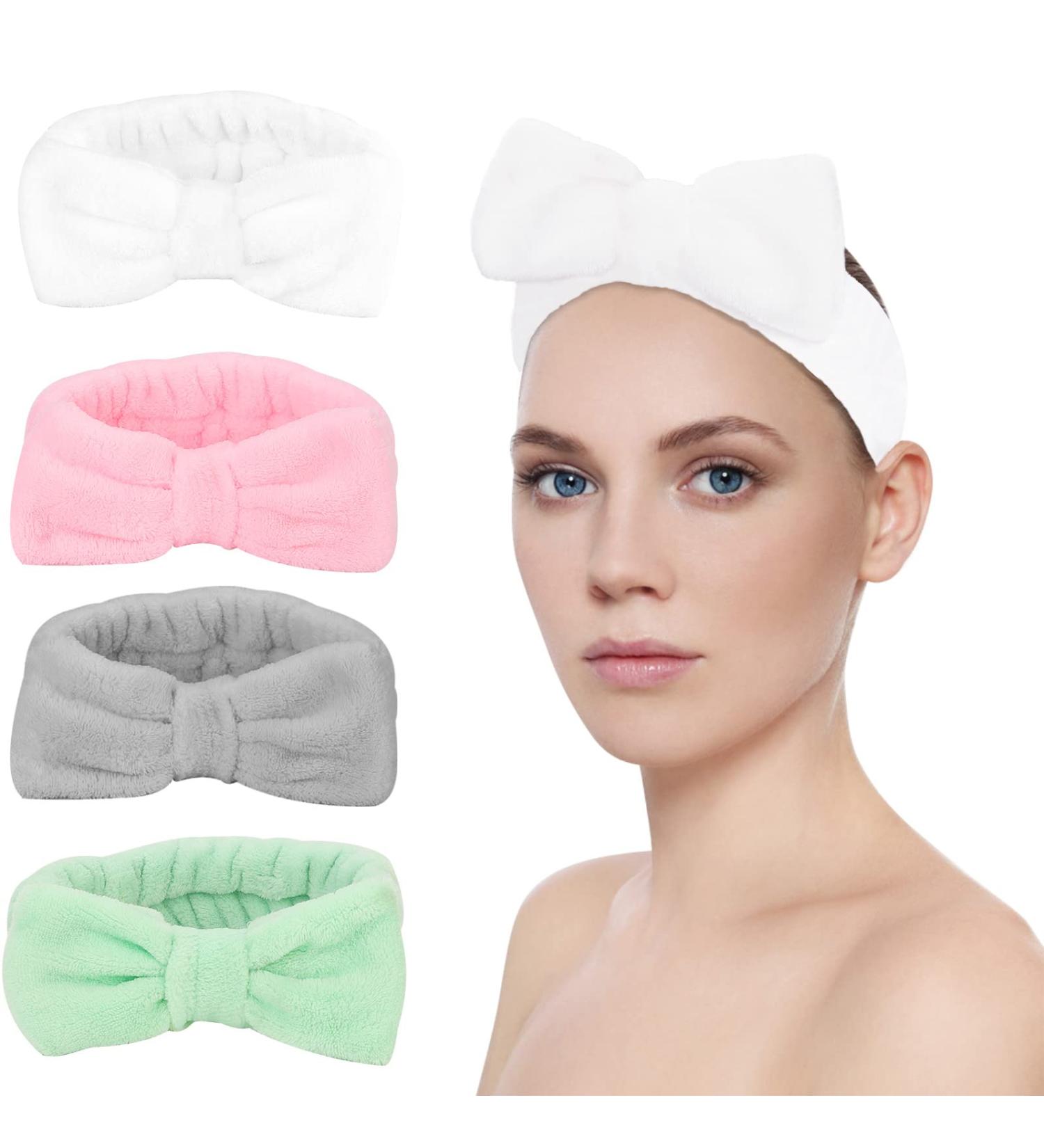 SONSENAI Bow Hair Band 4-Pack - Soft Carol Fleece Headbands for Women - Makeup Shower Headwraps - Multi-colored - Buy Online on GoSupps.com