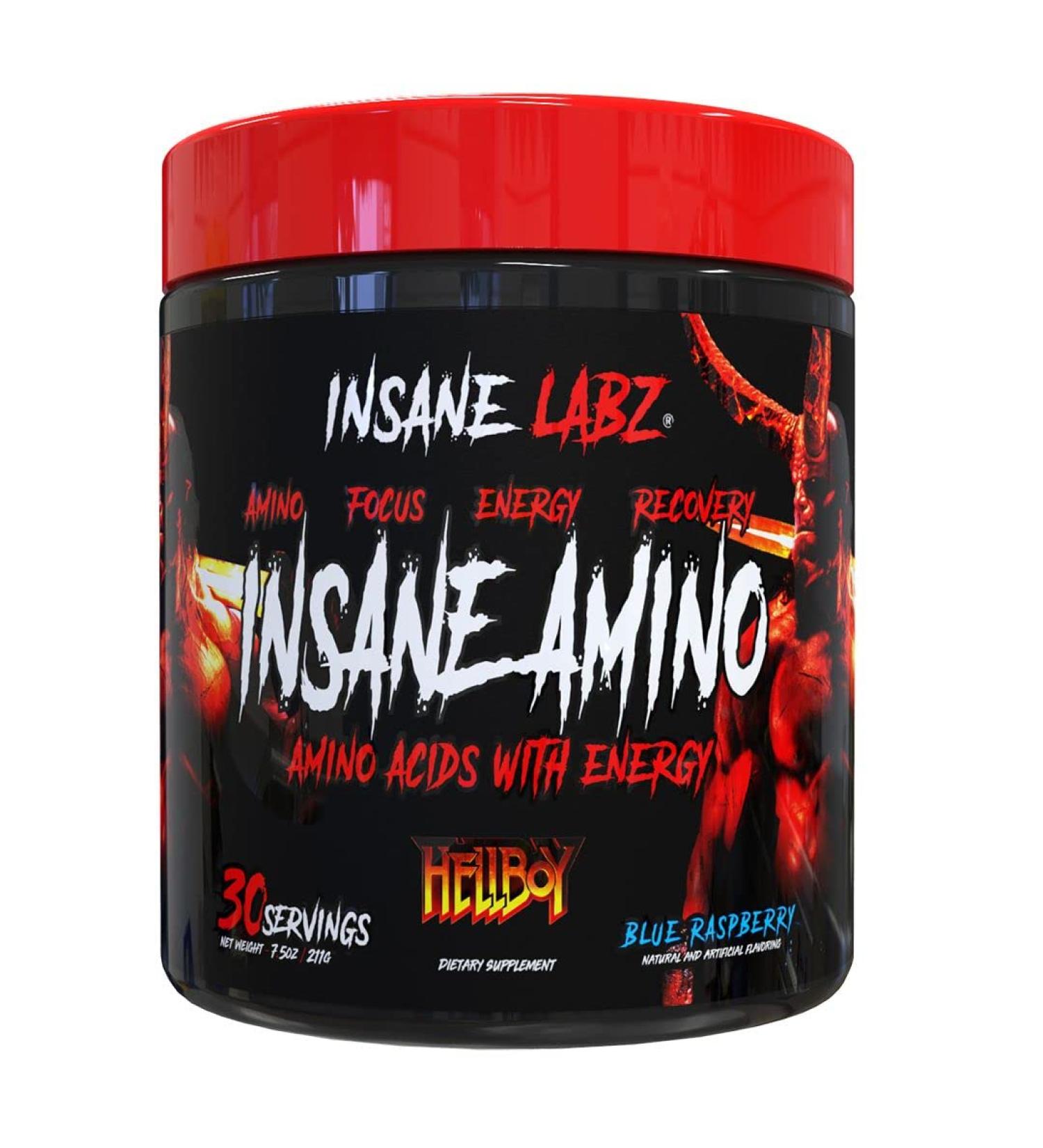 Insane Labz Insane Amino Hellboy Edition - BCAA with Energy & Focus for Muscle Recovery | 30 Servings | Blue Raspberry - International Shipping Available - Buy Online on GoSupps.com