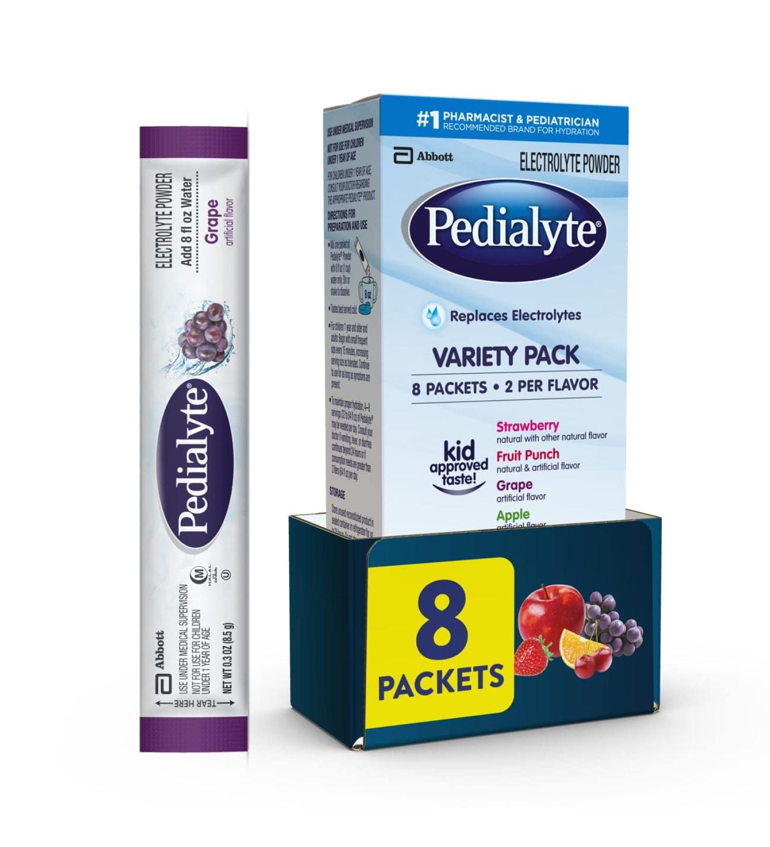 Pedialyte Electrolyte Powder Variety Pack - 8 Sticks of Hydration Support - Buy Online on GoSupps.com