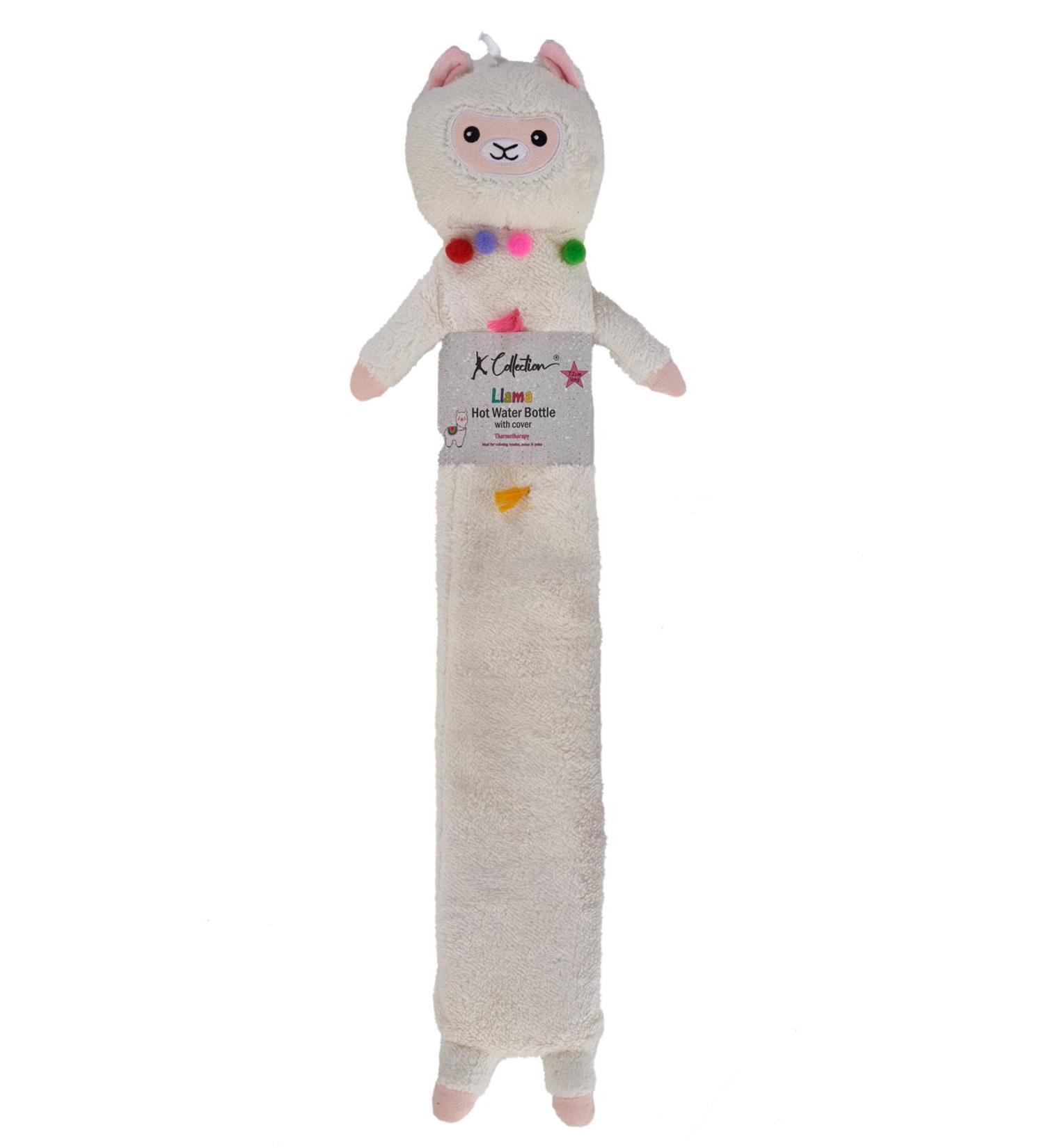 Extra Long 2L Hot Water Bottle with Plush Llama Cover for Pain Relief - 72cm Long - Buy Online on GoSupps.com