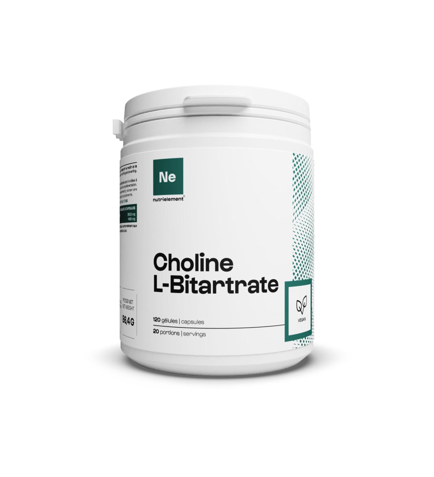 Choline L-Bitartrate - 120 capsules - Food Supplement - Neurotransmitter - Lipid Metabolism - Protects the liver - Vegan| Nutrielement By Nutrimuscle - Buy Online on GoSupps.com